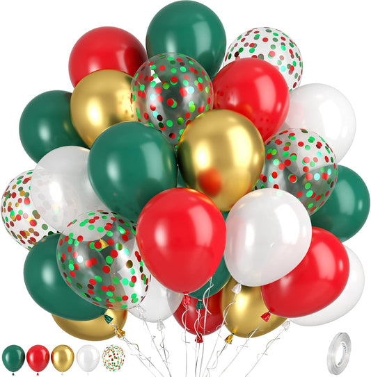Red Green Gold Balloons, Vintage Dark Green Pearl White Confetti Balloons for Birthday, Baby Shower, Christmas Theme Party, Wedding, Graduation Decorations