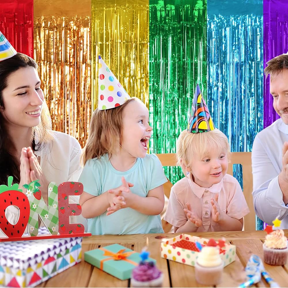 TONIFUL 2Pcs Rainbow Door Streamers,Party Photo Booth Backdrop Metallic Streamers Rainbow Foil Fringe Curtains for Halloween Birthday,New Year,Bachelorette,Graduation Party Streamers Decoration