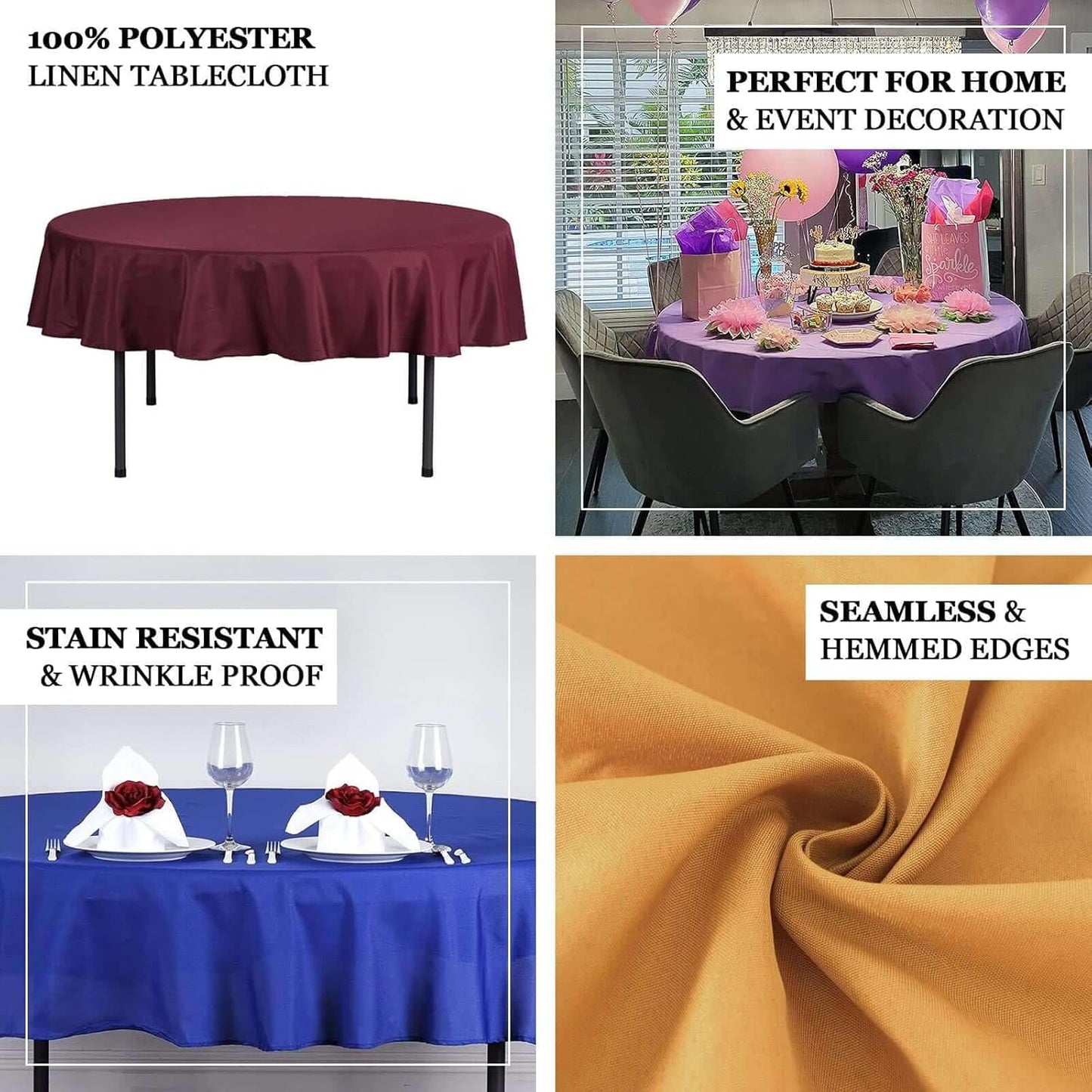 Efavormart Round Tablecloth, 70 Inch Stain & Wrinkle Resistant Washable Table Cloth, Decorative Polyester Fabric Table Cover for Banquet, Wedding, Dining- Champagne