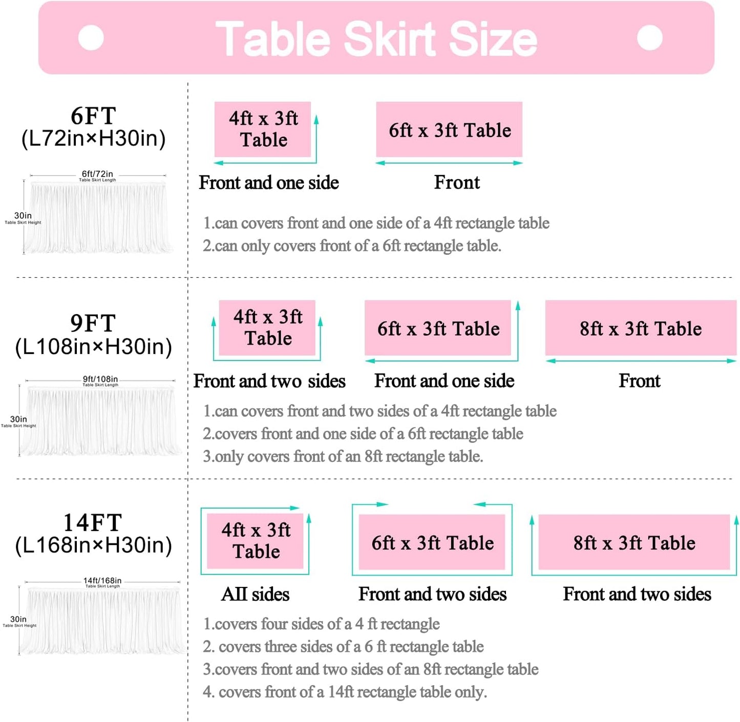 Suppromo White Tulle Table Skirts for Rectangle Tables 6ft for Wedding Birthday Party Bridal Shower White Tutu Ruffle Table Cloth for Cake Dessert Buffet Banquet Dinner Table Decorations