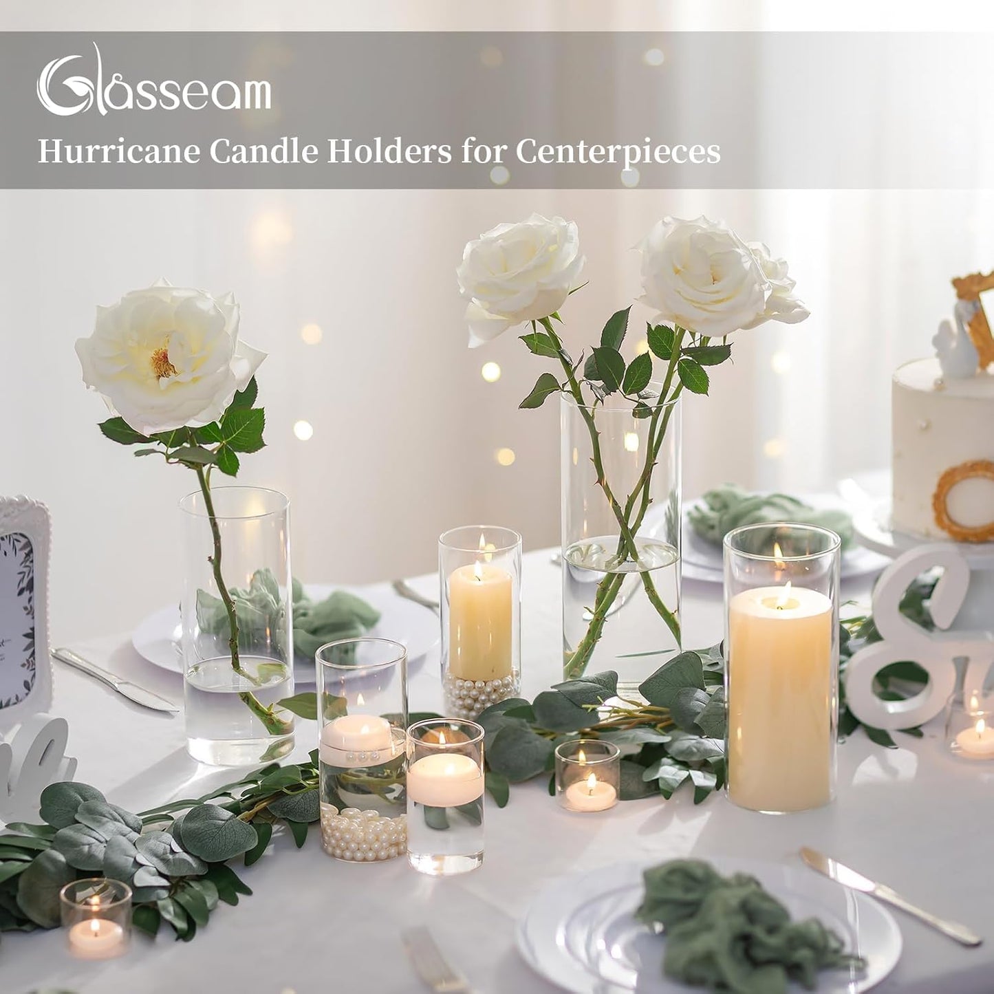 Glasseam Clear Cylinder Vases for Centerpieces, Glass Cylinder Vase Set of 30 for Flowers, Modern Hurricane Candle Holder for Pillar Candles, Floating Candle Vases for Wedding Table Decorations