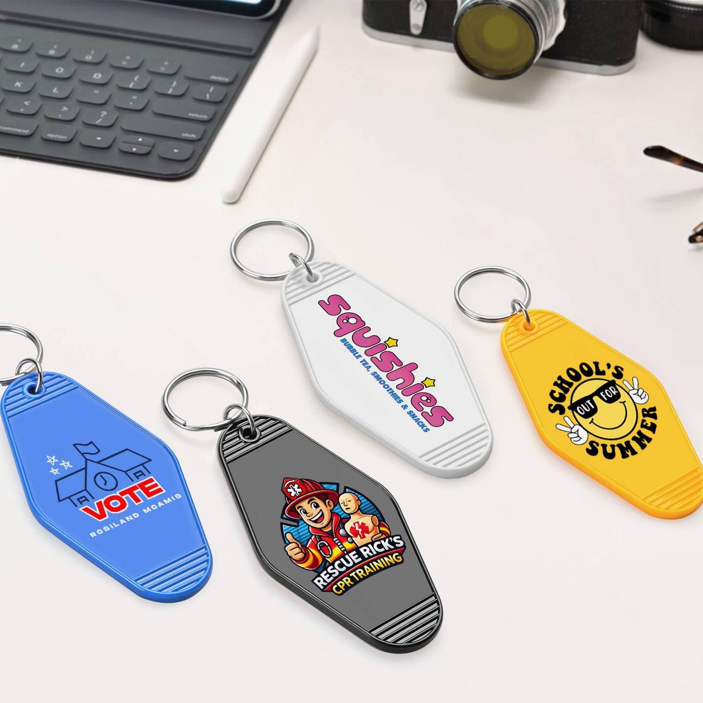 Custom Vintage Hotel Motel Keychains 150 Pack, Personalized Logo, Text Bulk - Perfect for Tradeshows, Campaign Gifts - Customizable Key Tags