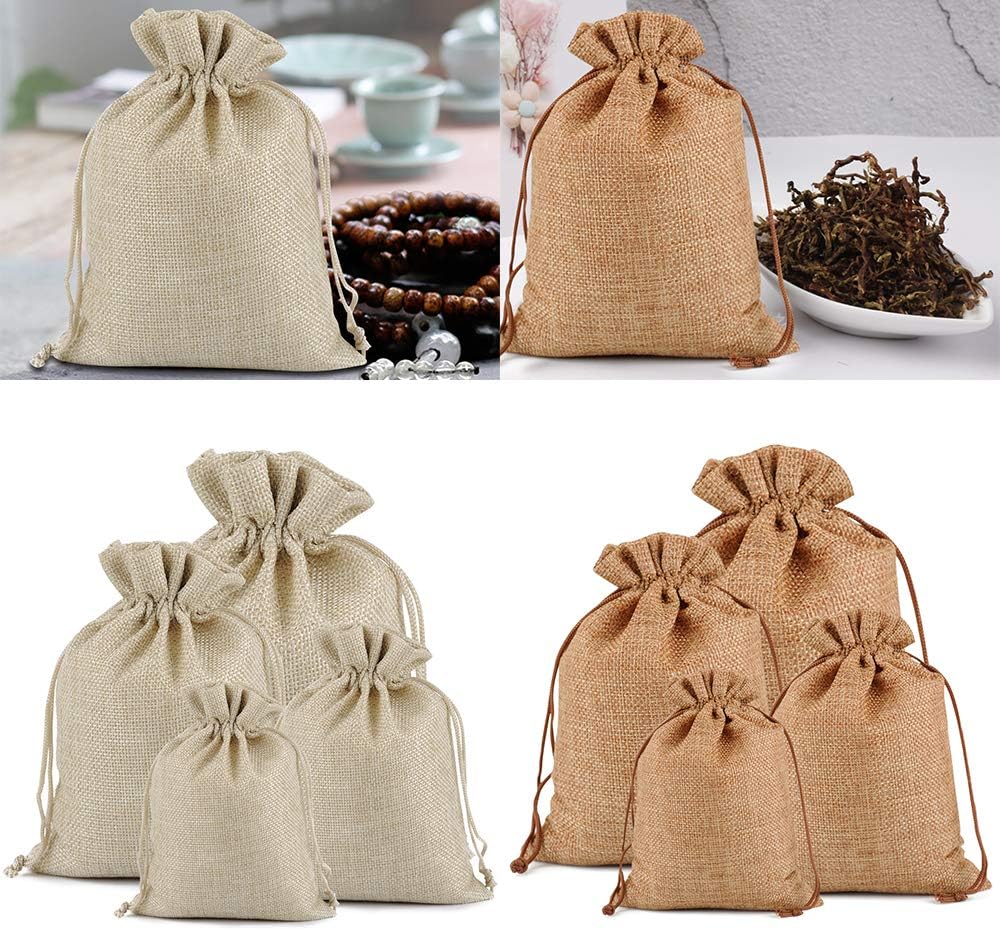 Lucky Monet 25/50/100PCS Burlap Gift Bags Wedding Hessian Jute Bags Linen Jewelry Pouches with Drawstring for Birthday, Party, Wedding Favors, Present, Art and DIY Craft (100Pcs, Cream, 5” x 7”)