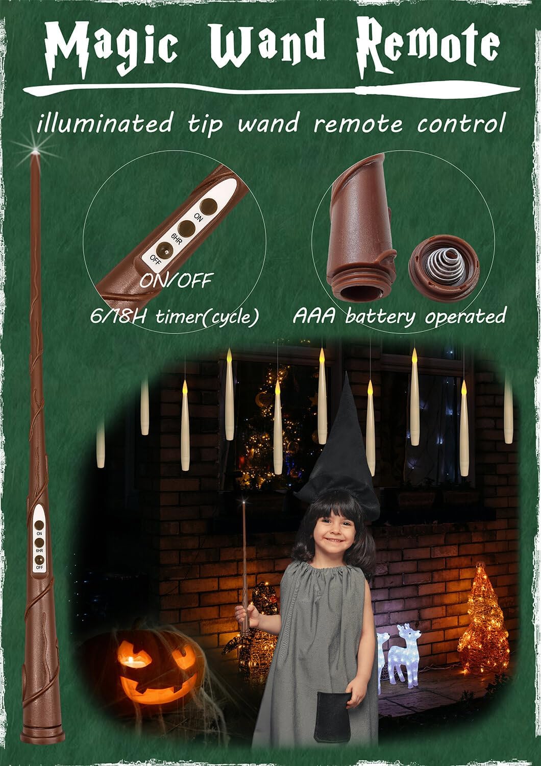 Leejec Floating Candles with Magic Wand Remote(6/18H Timer), 12pcs 6.1" Hanging Flameless Taper Candles, Battery Operated Flickering Warm Light, Halloween Christmas Gift, Wedding Party Decor (Ivory)