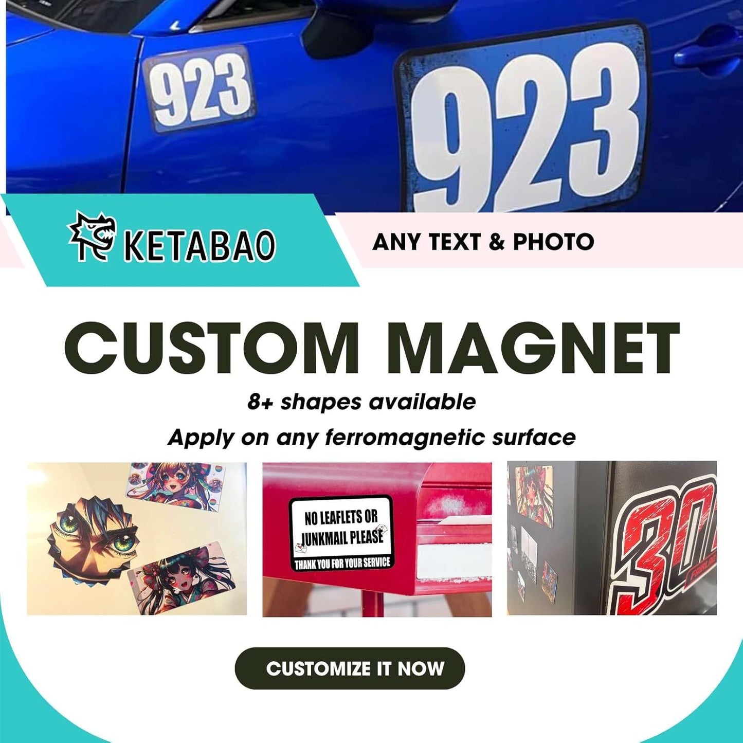 KETABAO – 12" Original Shape Magnetic Photo Frames for Refrigerators, Storage Cabinets and Cars – Customized Gifts for Office and Home