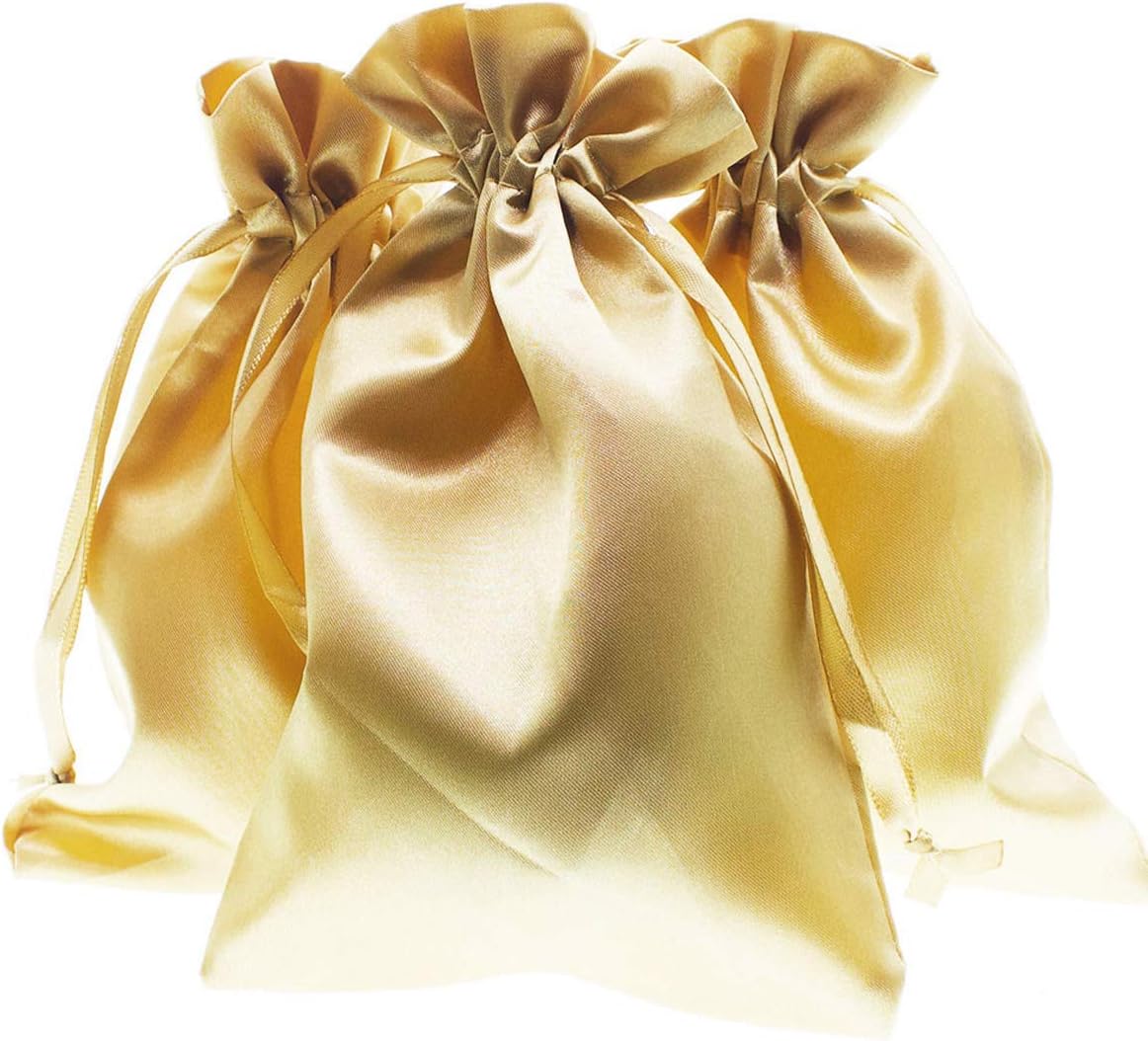 4" x 6" Gold Satin Gift Bags, Jewelry Bags, Wedding Favor Drawstring Baby Shower Christmas 50 per Pack