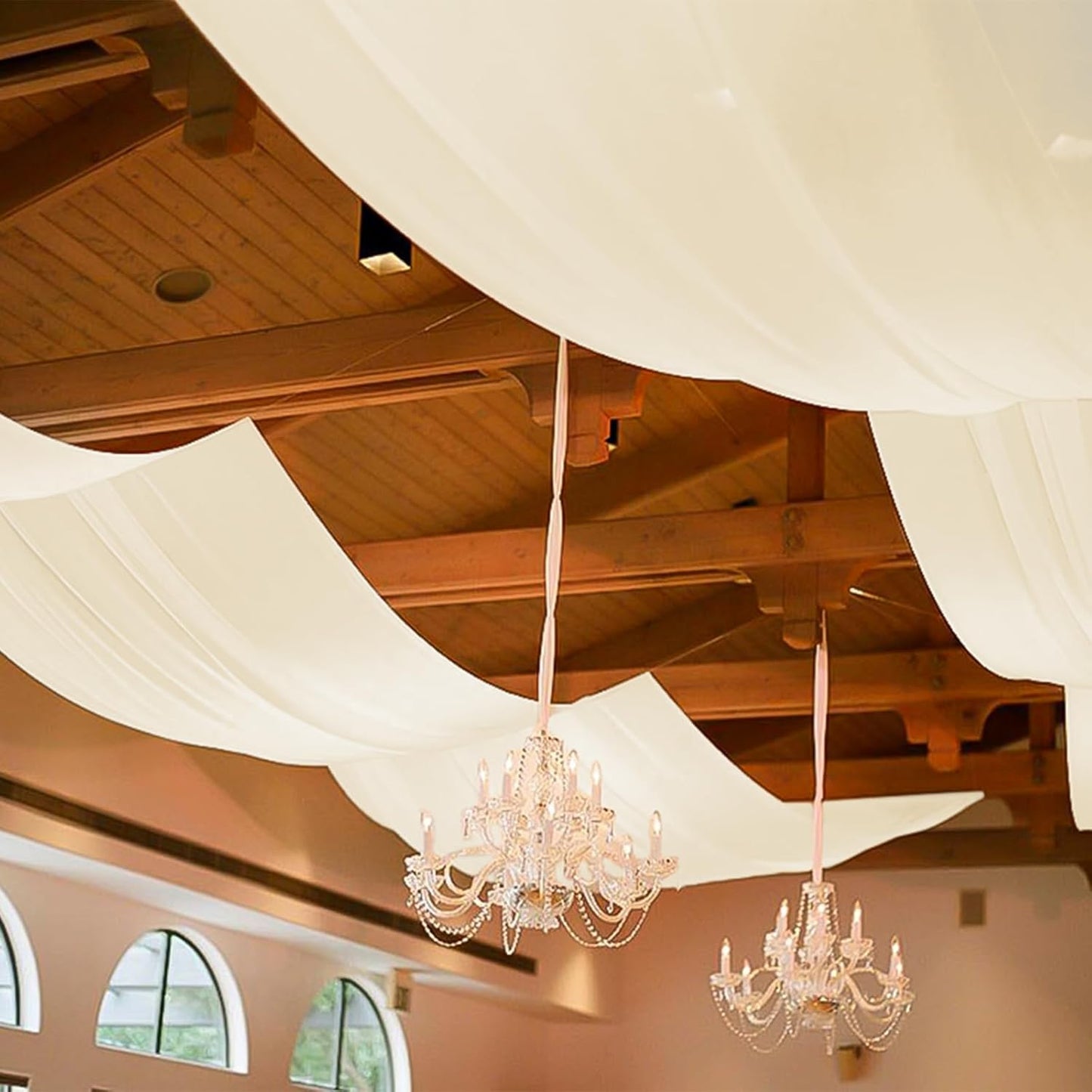 6 Panels Ivory Ceiling Drapes for Wedding, 5ftx15ft Ceiling Drapes Cheesecloth Sheer Fabric Curtain Wedding Arch Draping Fabric Romantic Ceiling Decorations for Weddings Party Ceremony Stage