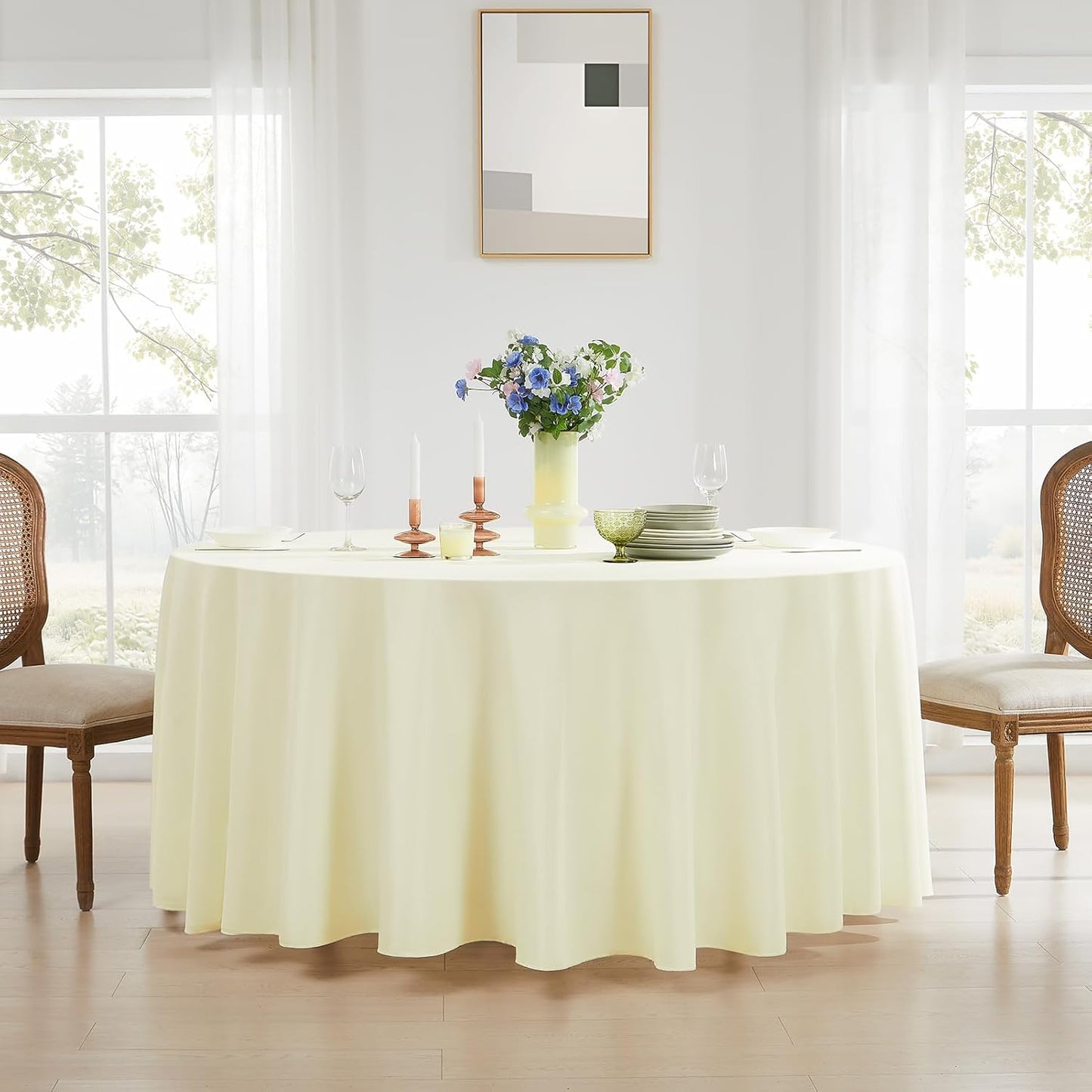 Round Tablecloth 132 Inch 8 Pack Ivory Tablecloths Washable Decorative Linen Polyester Table Clothes Cover for Dining Table Banquets Buffet Parties and Wedding