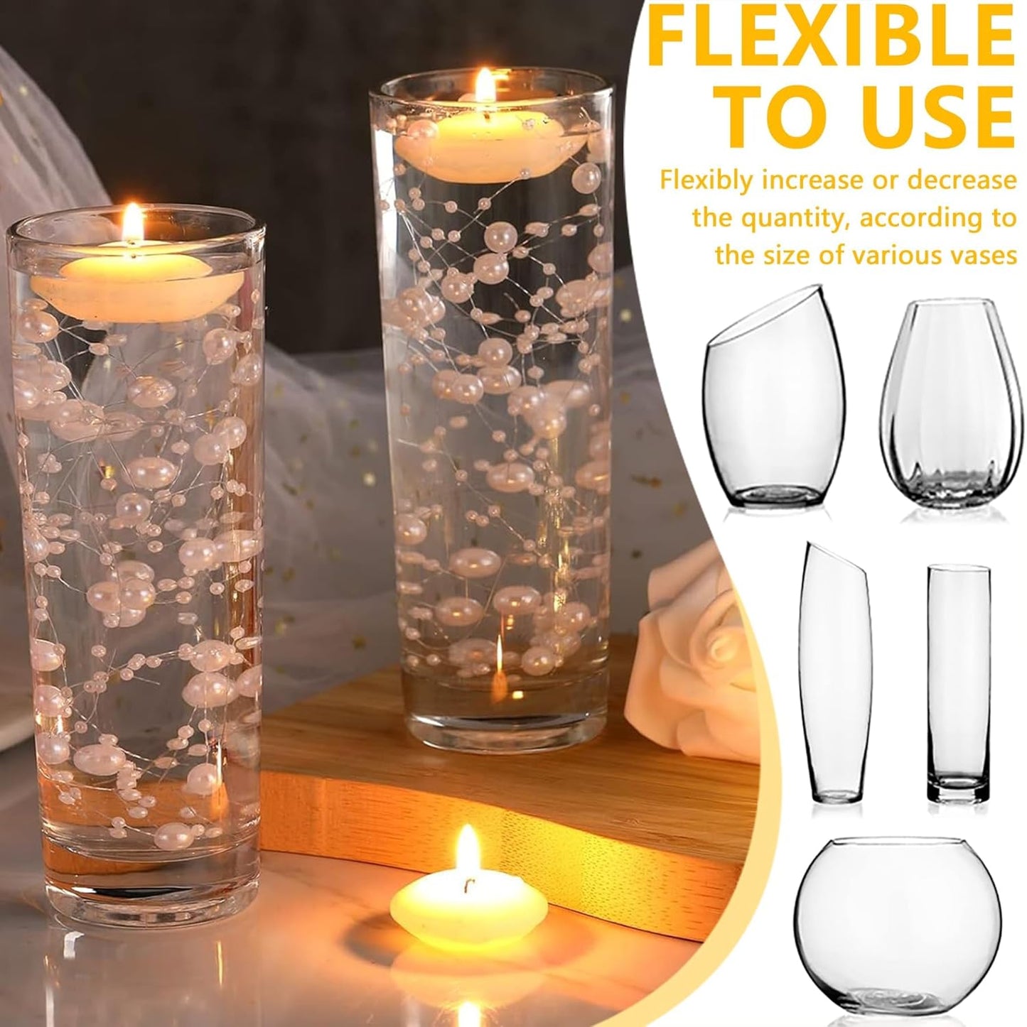 50 PCS Artificial Floating Beads for Centerpieces Vases, Dark Purple 8+3mm String Beads for Wedding Party Faux Pearl String for Decorating, String Pearls for Crafts Vase Filler