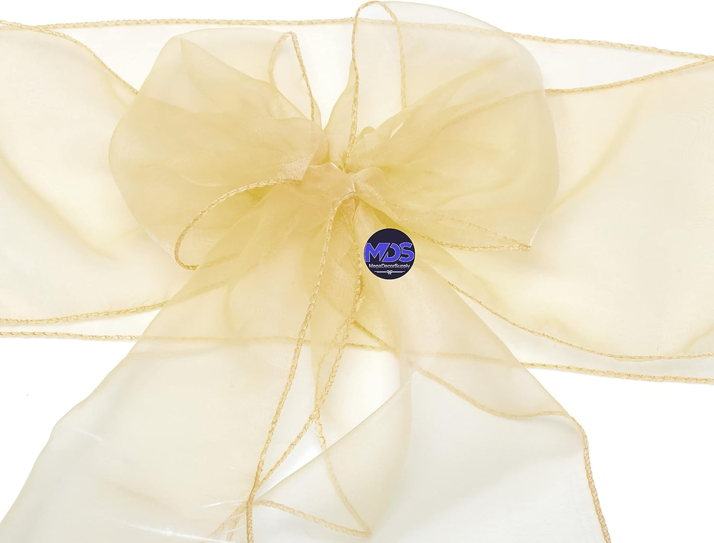 MDS Pack of 100 PCS Organza Chair Sashes Wider Dining Chair Bows Ribbon Tie Back for Wedding Party Birthday Bridal Shower Reception Event Banquet Home Chair Cover Decoration - Beige