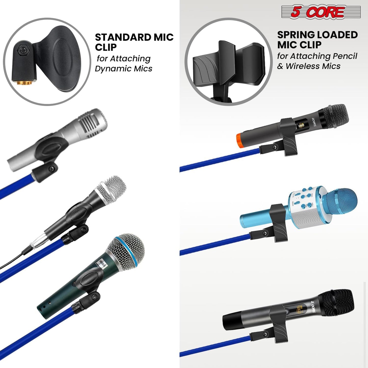 5 Core Tripod Mic Stand Floor Adjustable 18 to 72 Inches Sturdy Boom Arm Holder Microphone Stands Pedestal Para Microfono for Singing - MS 080 SKY D-BLU