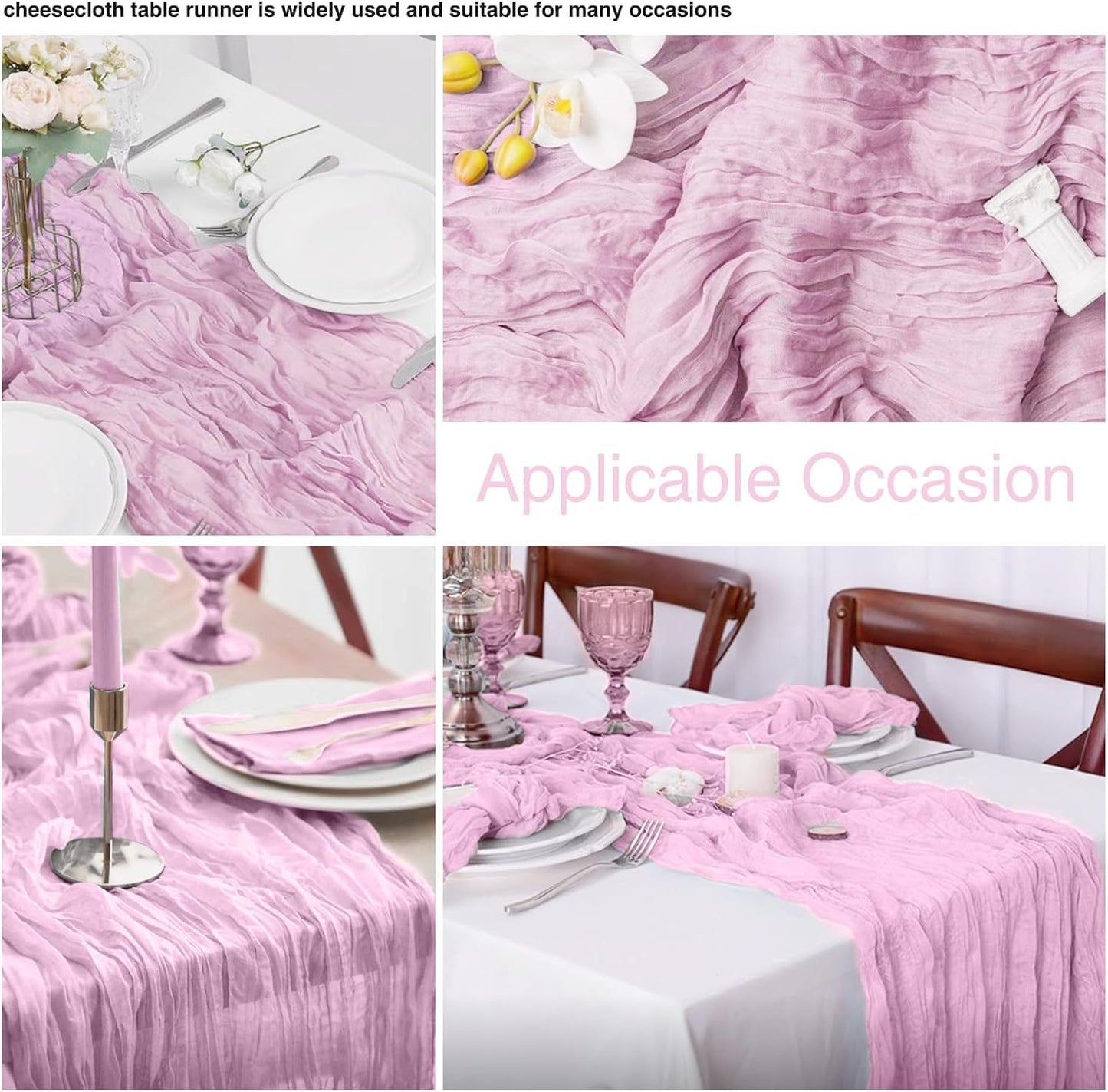 12 Pack Pink 10 Ft Cheesecloth Table Runner 20x120 Inch Boho Wrinkled Sheer Romantic Gauze Decor for Wedding, Bridal Shower, Birthday Party