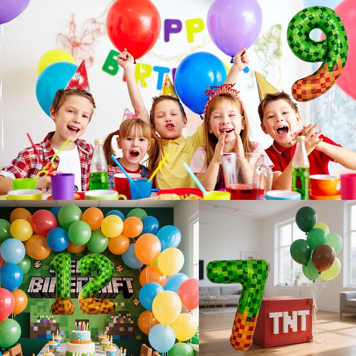 Pixel & TNT Theme 40in Giant Number Balloons - Foil Mylar Birthday Party Decorations for Kids Adults Cumpleaños, Block Style Pixel Art Shape Balloon Decor Supplies (Pixel, Number 9)
