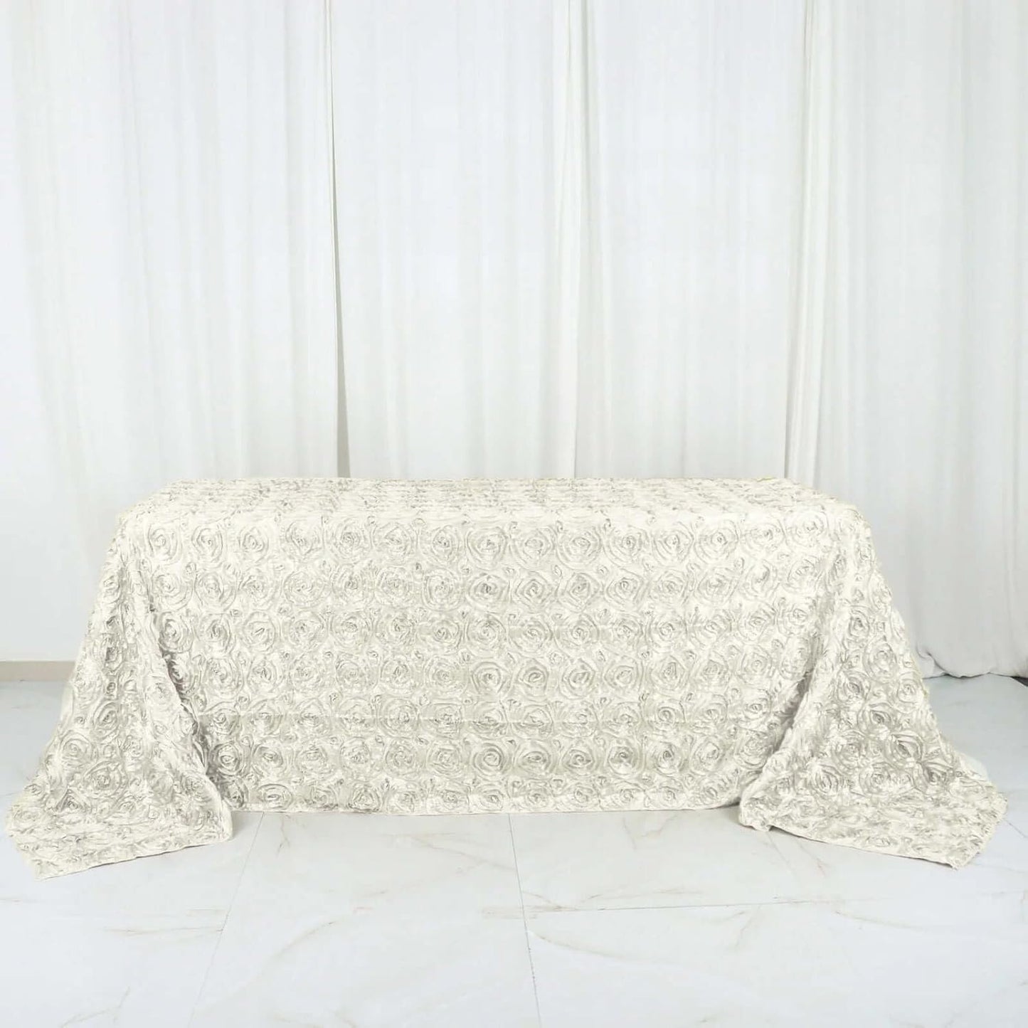 Efavormart 90"x132" Wholesale Rectangle Table Cover Ivory Grandiose Rosette 3D Satin Tablecloth for Wedding Party Event Decoration