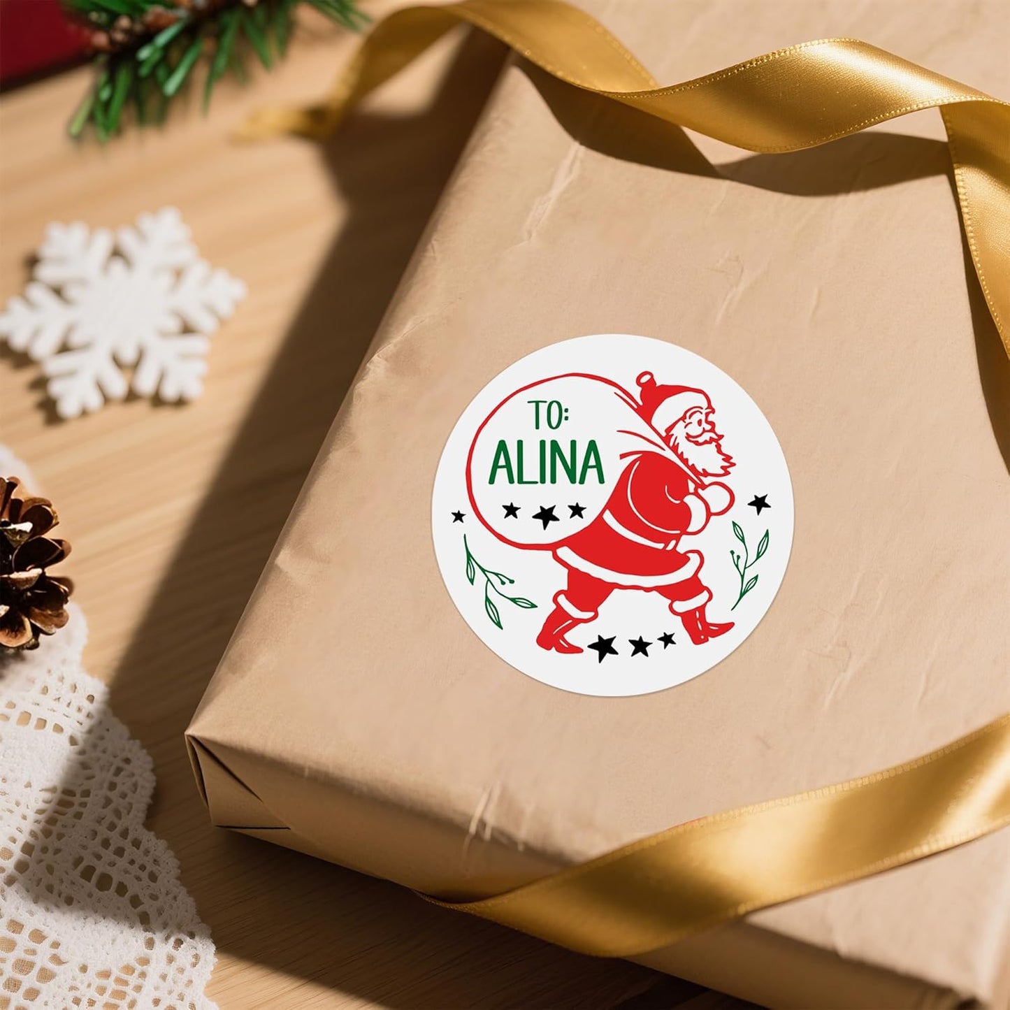 callie Personalized Christmas Stickers - Custom Name, 1.97 Inch Santa Deer Design Waterproof Merry Christmas Stickers Labels for Envelopes Seals Crafts Cards Gifts (30PCS)