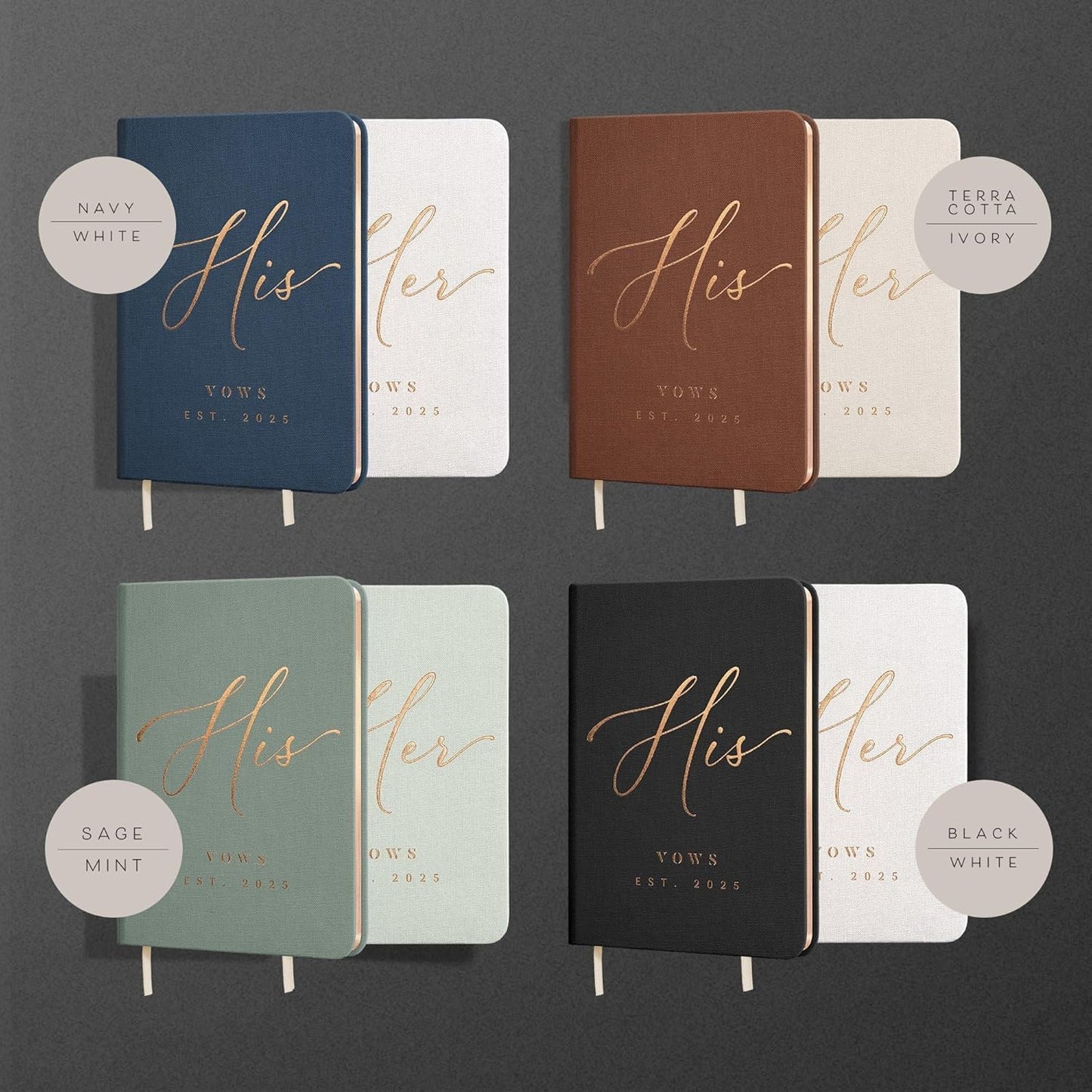 Custom 2025 Vow Books His & Hers - White & Navy Linen Wedding Vow Books Ideal as Wedding Accessories for Brides & Grooms, His & Hers Gifts - Wedding Registry Must Haves 2025 & Elopement Essentials