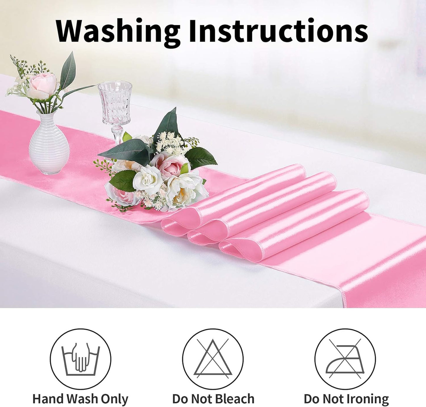 10-Pack Satin Table Runner Pink 12 x 108 inches Long, Table Runners for Wedding, Birthday Parties, Banquets Decorations（10 Pack, 12x108 Inch, Pink）