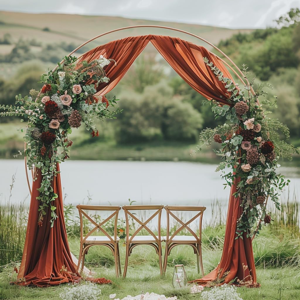 Wedding Arch Draping Fabric 4 Panels 28.7" x 20FT Terracotta Sheer Chiffon Backdrop Drapes for Wedding Ceremony Birthday Party Bridal Shower Outdoor Decoration