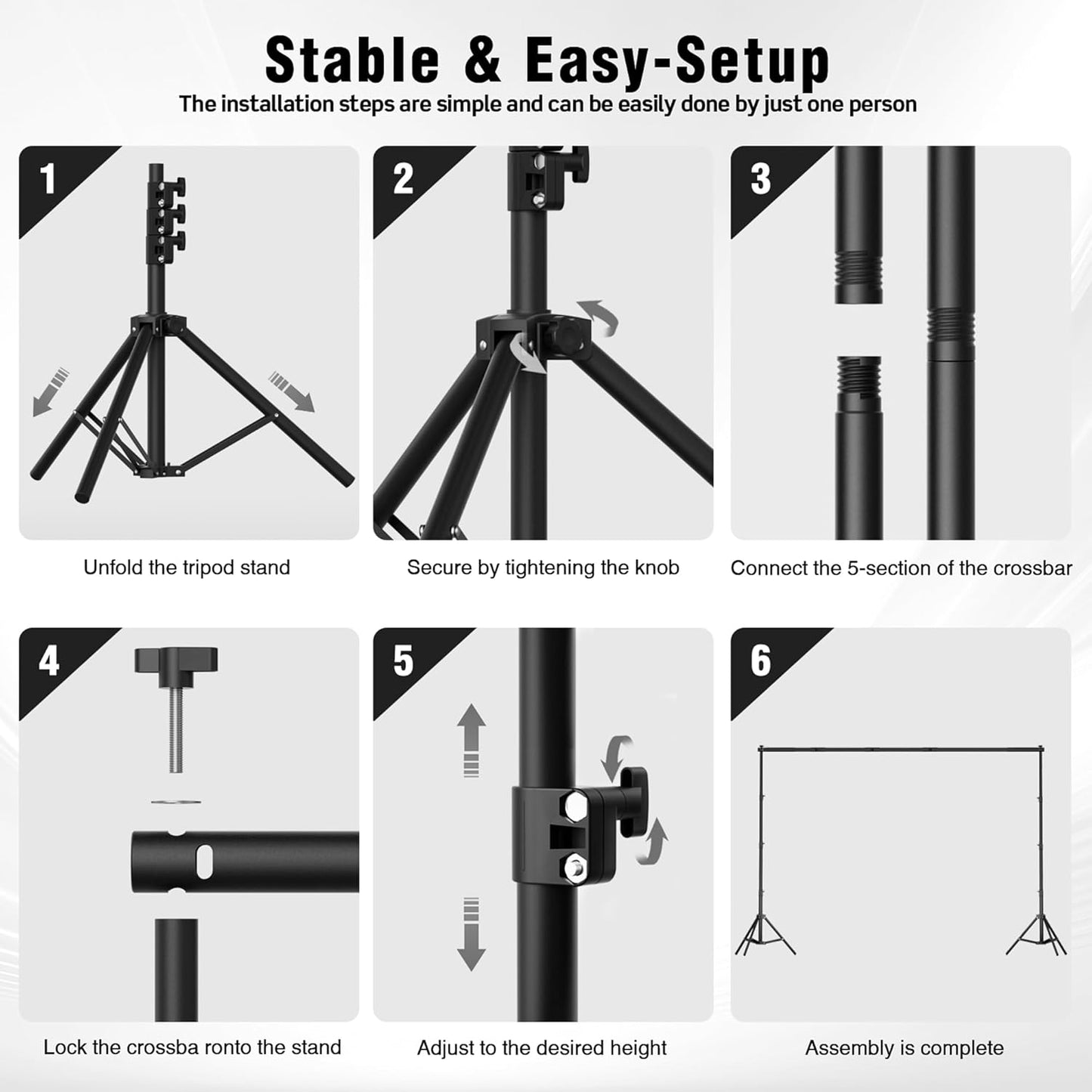 Backdrop Stand for Parties 10 x 8.5 FT, Heavy Duty Photography Backdrop Stand for Events, Video Shooting, Portable Photo Background Stand with Carry Bag, Sandbags, Spring Clamps