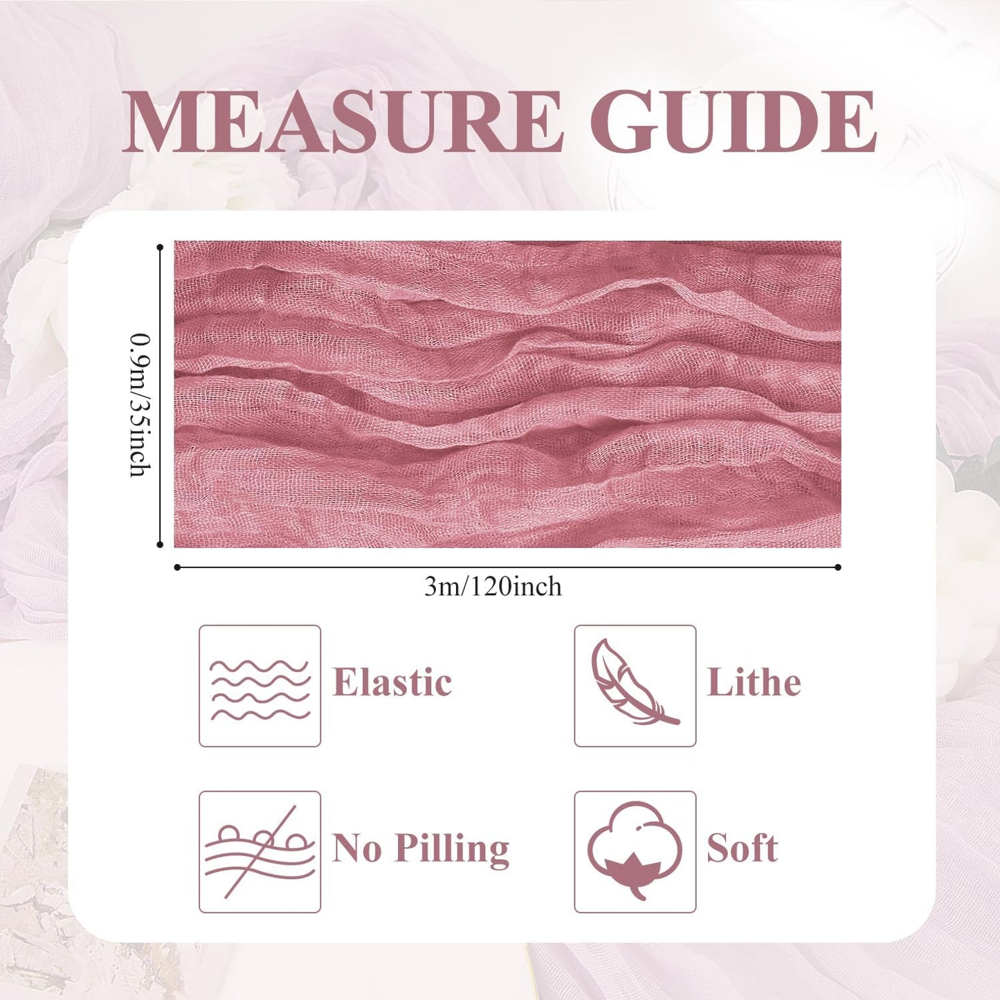 Asee'm 12pcs Cheesecloth Table Runner 120 Inches Dusty Rose Boho Gauze Cheese Cloth Runner 10FT Rustic Sheer Table Runners for Summer Wedding Baby Shower Holiday Party Decoration