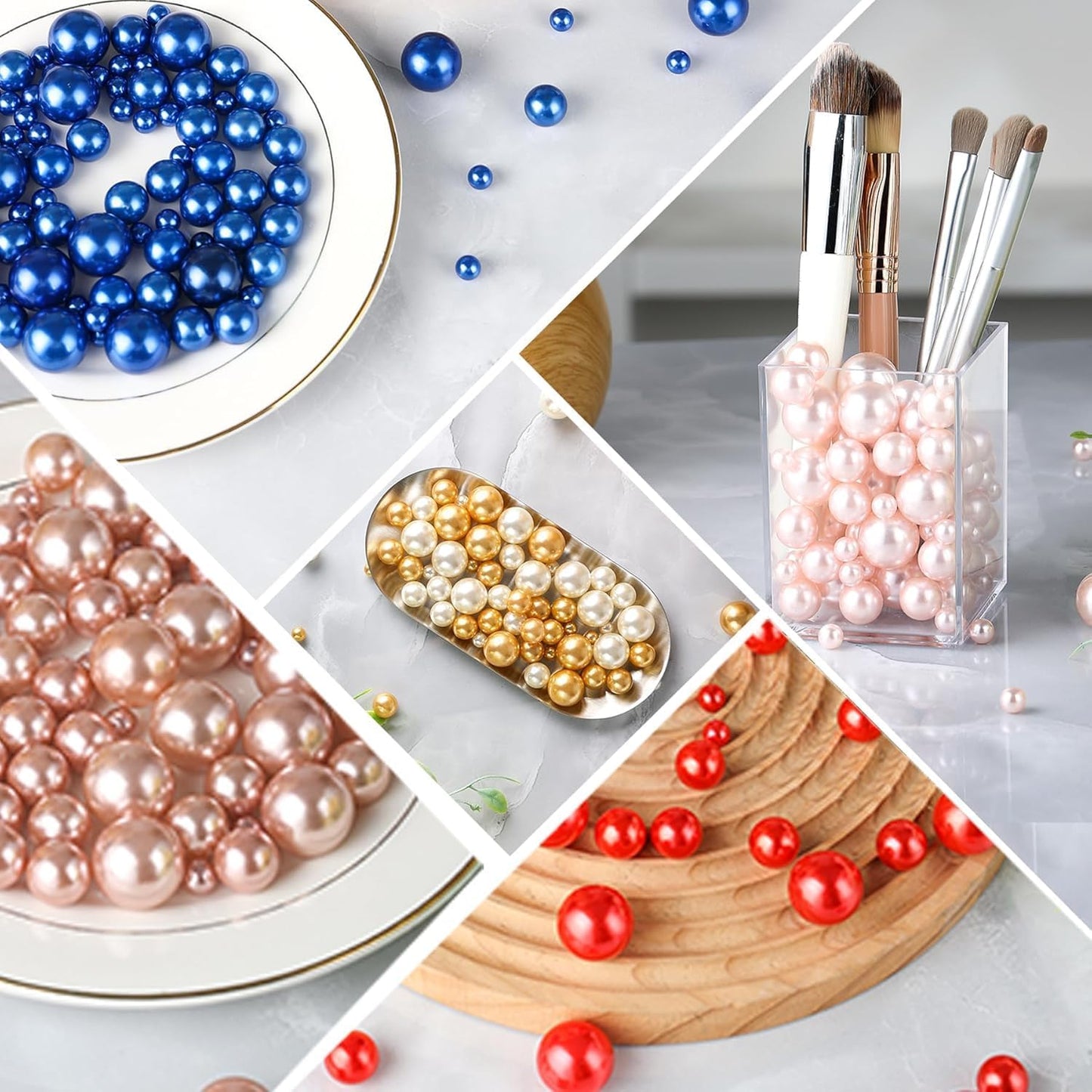 520Pcs Red Glossy Beads for Centerpiece Decor, Artifical Pearls Vase Filler, No Hole Round Pearl Beads for Wedding Birthday Christmas Party Home Decor(18mm 14mm 6mm)