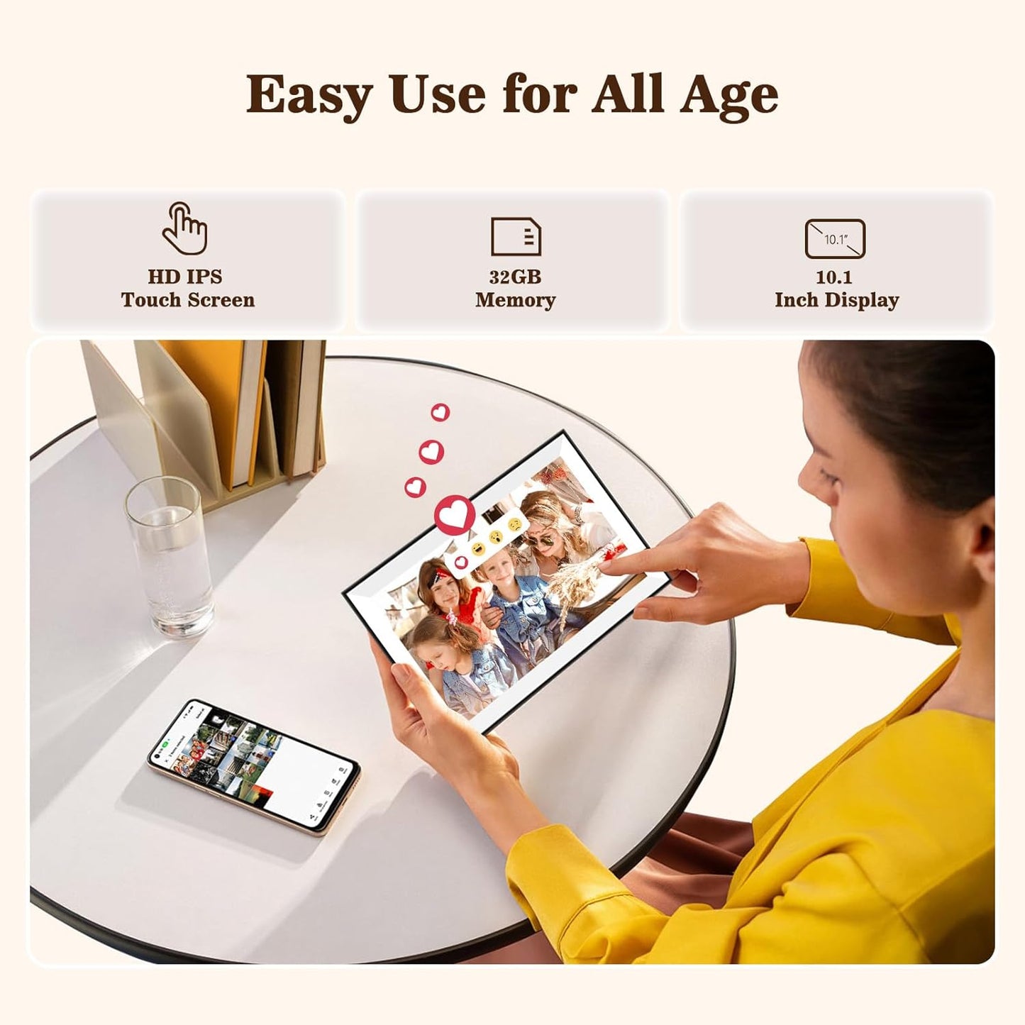 Digital Picture Frame, Frameo 10.1 inch Smart WiFi Digital Photo Frame with HD IPS Touch Screen Slideshow Display 32GB Memory Auto-Rotate, Photo Frame Electronic Best Gifts for Birthday, Wedding, Mom