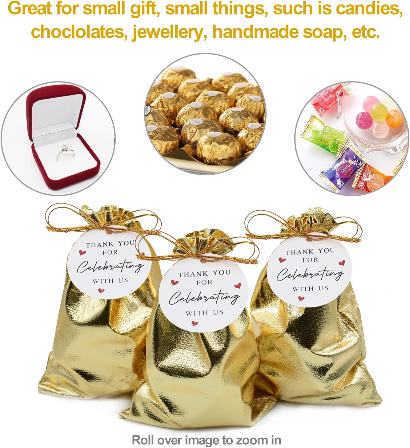 Pack of 100 5"x 7" Heavy Duty Gold Drawstring Organza Jewelry Pouches Wedding Party Christmas Favor Gift Candy Chocolate Bag (5"x7", Big Gold New)