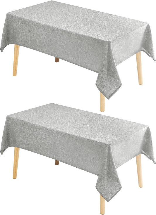 Hiasan 2 Pack Faux Linen Rectangle Tablecloth - Wrinkle and Stain Resistant Washable Table Cloth for Kitchen Dining Room Holiday Table Cover for Party Dinner, Light Grey, 60 x 120 Inch