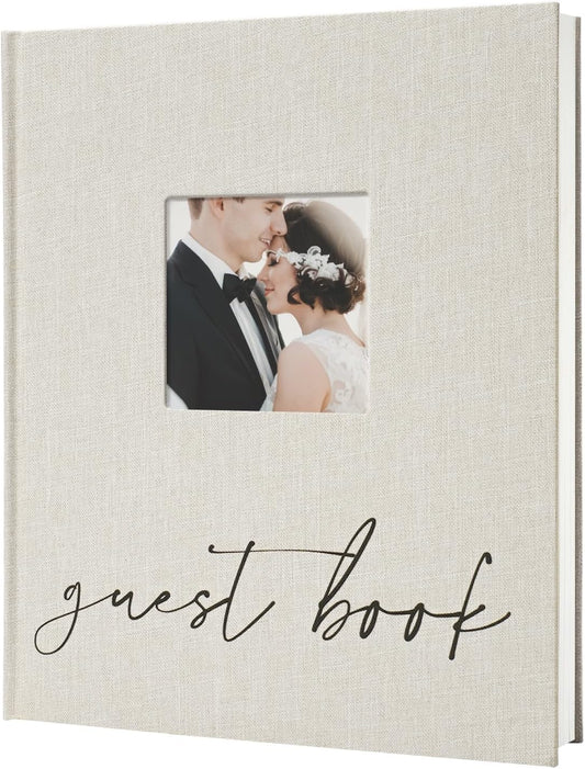 Vienrose Wedding Guest Book Polaroid Guest Book Photo GuestBook Sign in book Personalized Linen Cover 120 Pages Hardcover with Lined, Alternative Baby Shower, Party, Birthday (10" x 8" Minimalist)