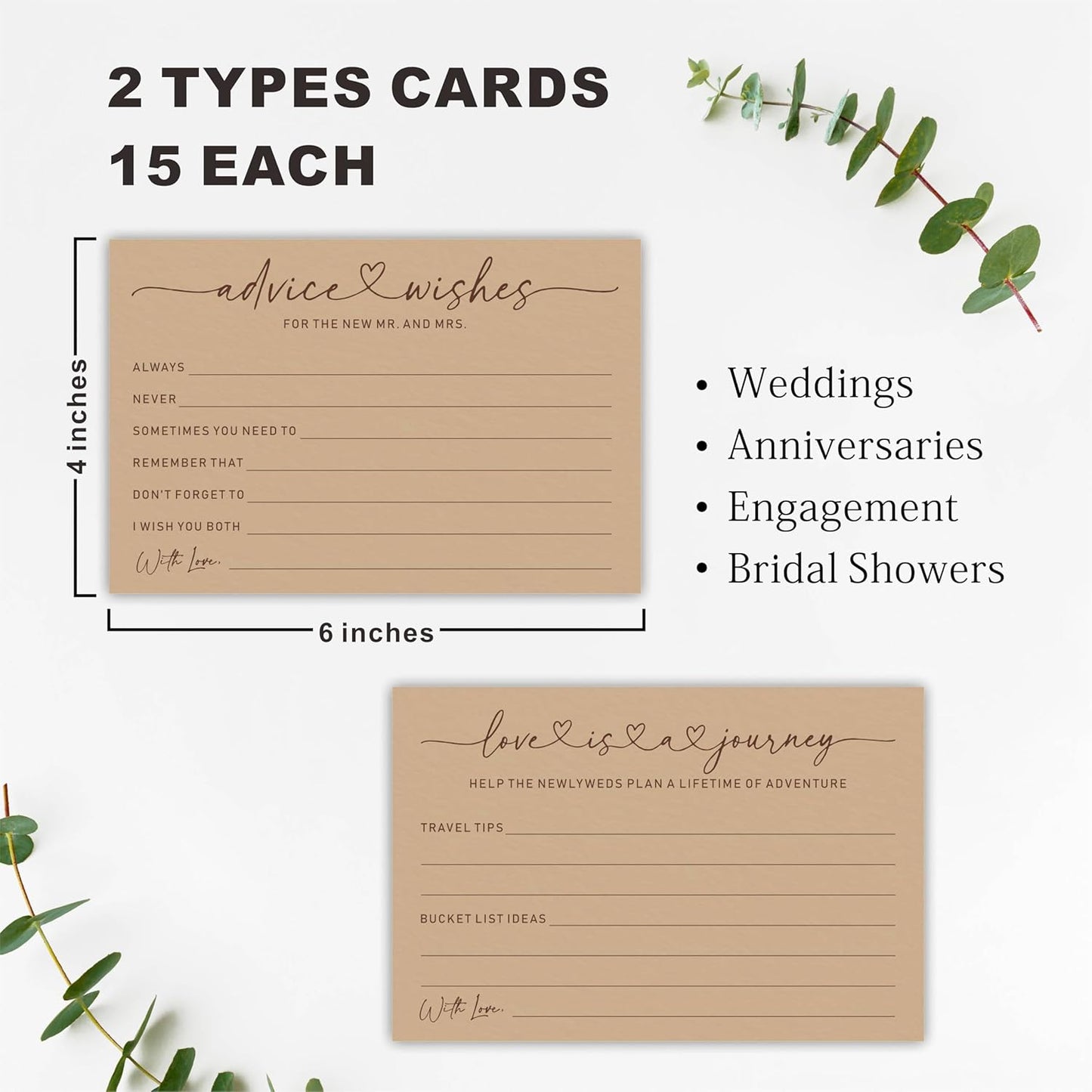 Wedding Advice Cards -Pack Of 30 Wishes For The New Mr & Mrs Wedding,Love Is A Journey Cards - Bride and Groom Newlyweds Bridal Shower Party Decoration,Games(Brown) - A03