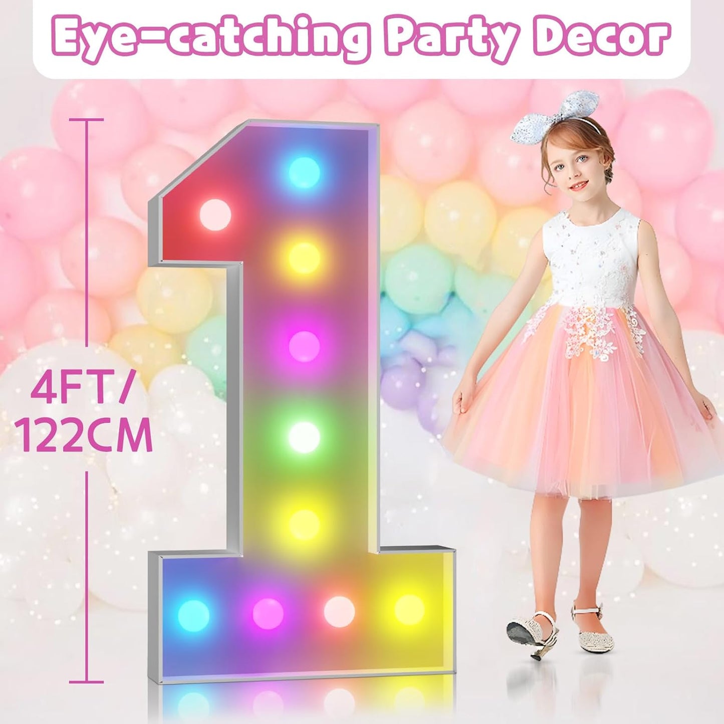 Marquee Numbers Colorful 40th-Birthday Decoration: 4FT Large Light Up 40 Year Old Birthday Decorations Anniversary Backdrop for Men Women Cardboard White Sign 18 Colors Number 40 Mosaic Balloon Frame