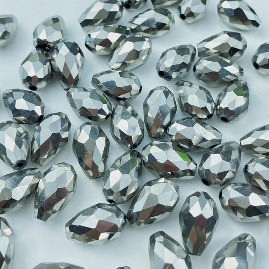 50pcs 10x15mm Teardrop Crystal Glass Beads Vertical Hole Faceted Glass Teardrop Spacer Beads for Bracelets Necklace Earring DIY Jewelry Making Craft(Silver)