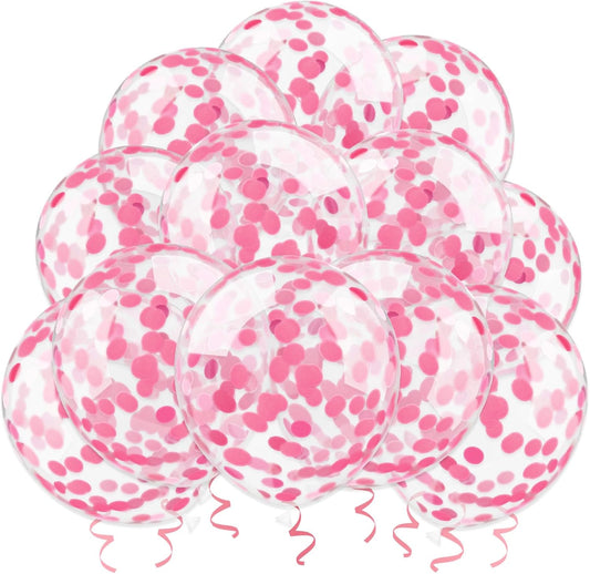 Pink Confetti Balloons, 25 Pcs Thickened 12 Inch Clear Latex Balloon with Confetti Inside for Graduation Decorations Engagement Bridal Shower Party Baby Shower Birthday Party Decorations Supplies