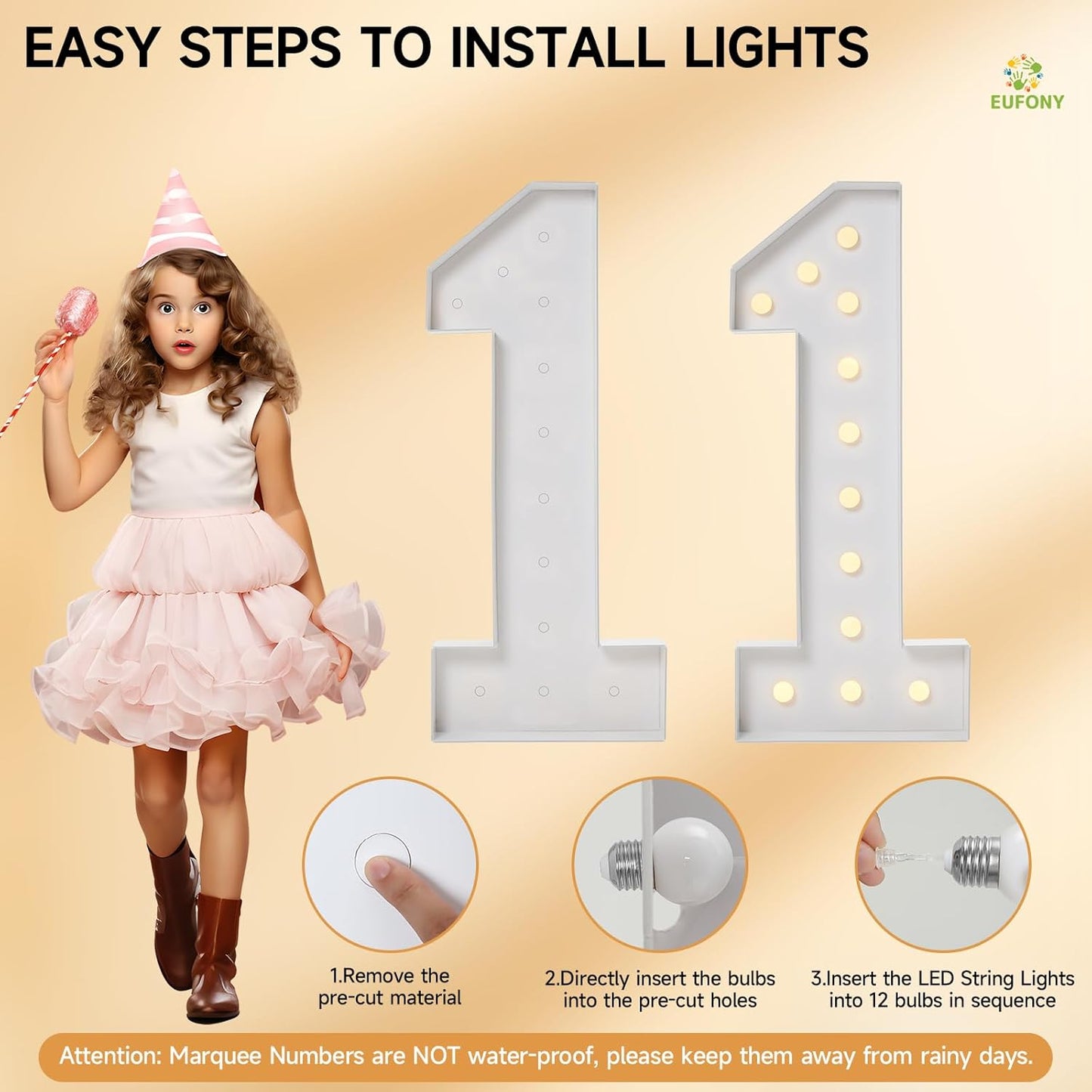4FT Marquee Numbers, Large Light Up Numbers 3 for 3rd 13th 23th Birthday Party Decorations, Giant Light Up Number Anniversary Decor, 4 Feet Mosaic Number 3 with LED Lights DIY Kit