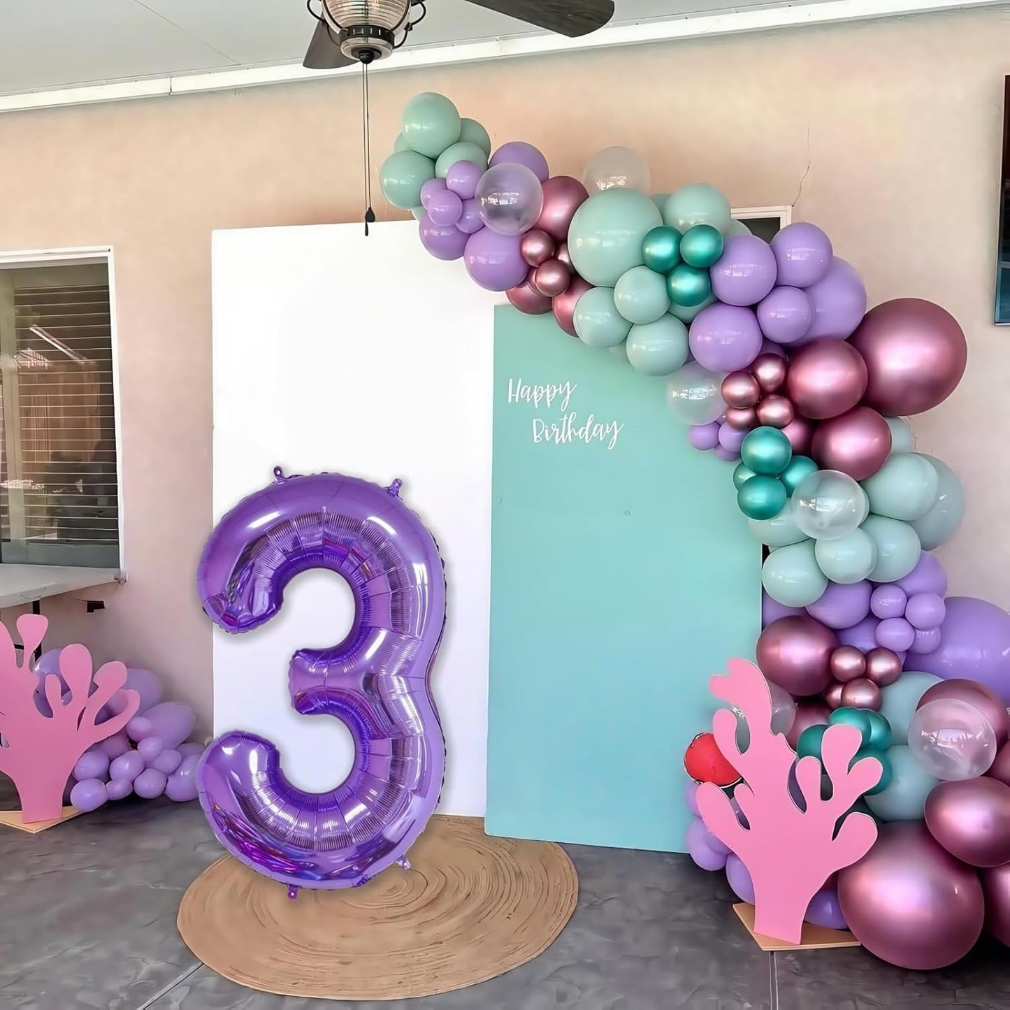 Purple 3 Balloon Number,40 Inch Number 3 Balloon Big Purple 3 Foil Mylar Helium Balloon for Birthday Party Decorations