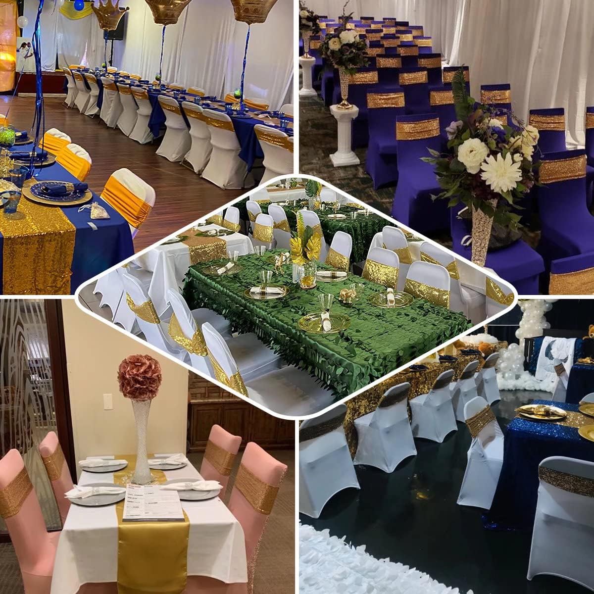 50 Pcs Sequin Chair Sashes Stretch Chair Bands Spandex Polyester Bows for Party Hotel Wedding Banquets Decoration - Lavender