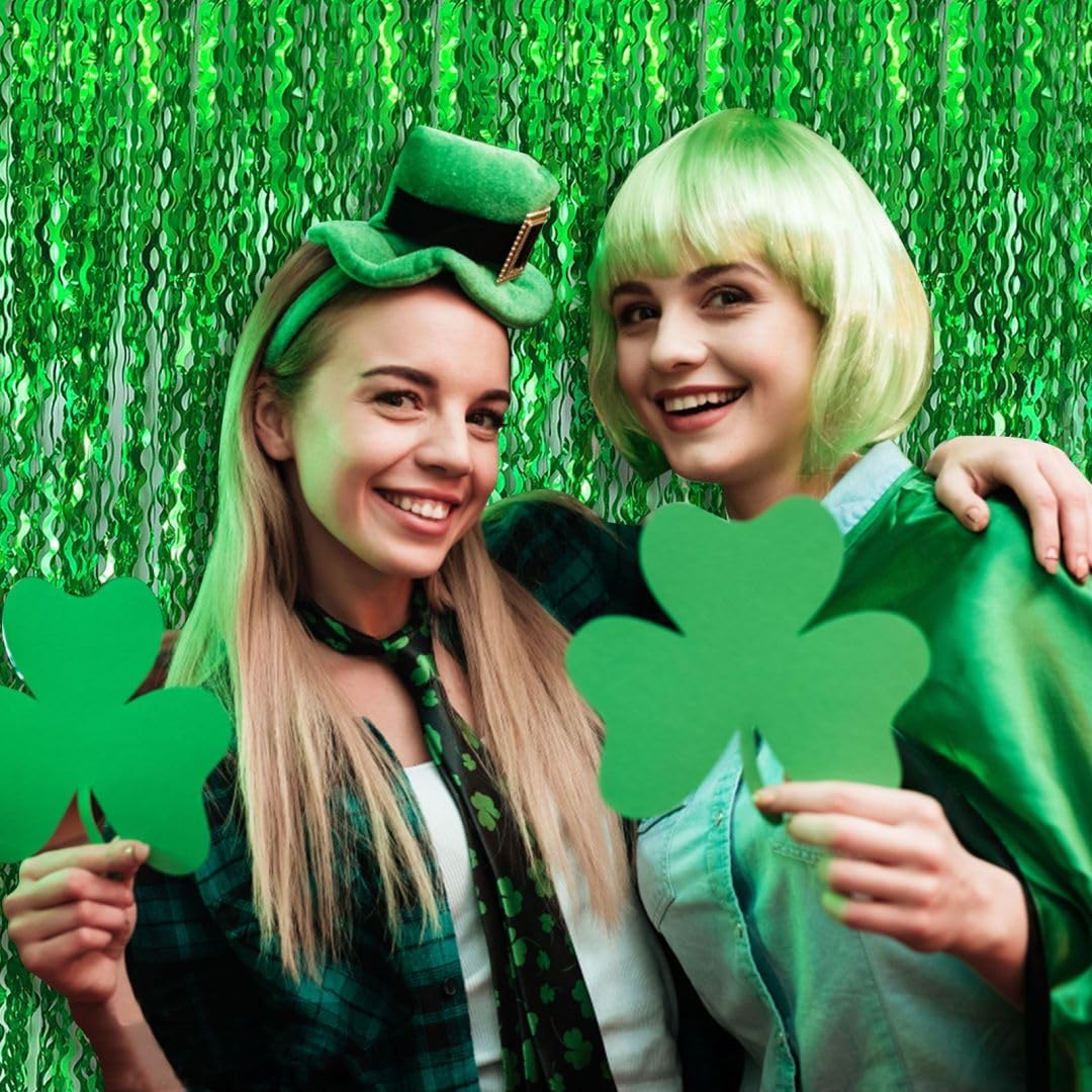Green Streamers Foil Fringe Curtains Fringe Backdrop Curtains, Football Party Decorations, Green Birthday Decorations for Boy, Christmas Favor, Dinosaur Birthday Decor, Jungle Party Decorations