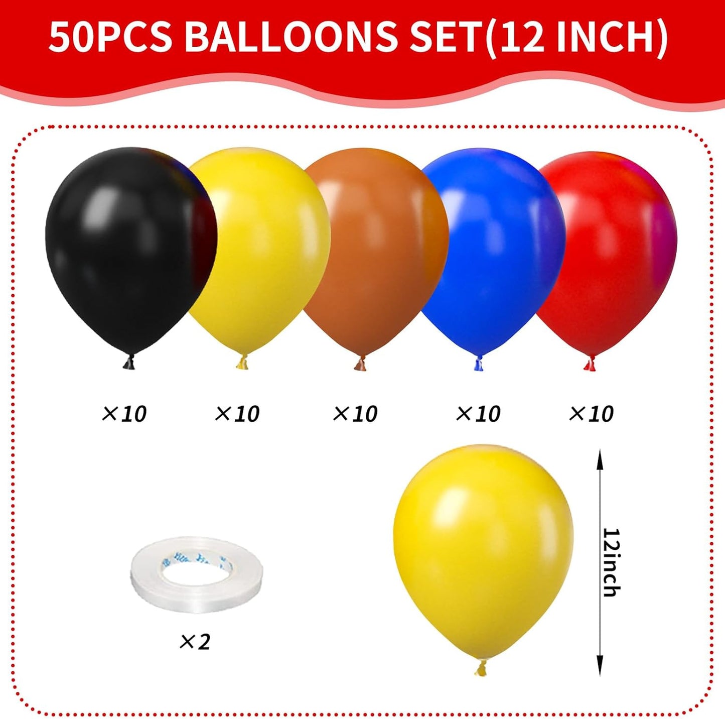 Race Car Balloons, 50Pcs 12 Inches Car Decorations with Red Blue Yellow Burnt Orange Black Party Balloons for Boy Birthday Race Car Themed Party Birthday Baby Shower Graduation Decorations