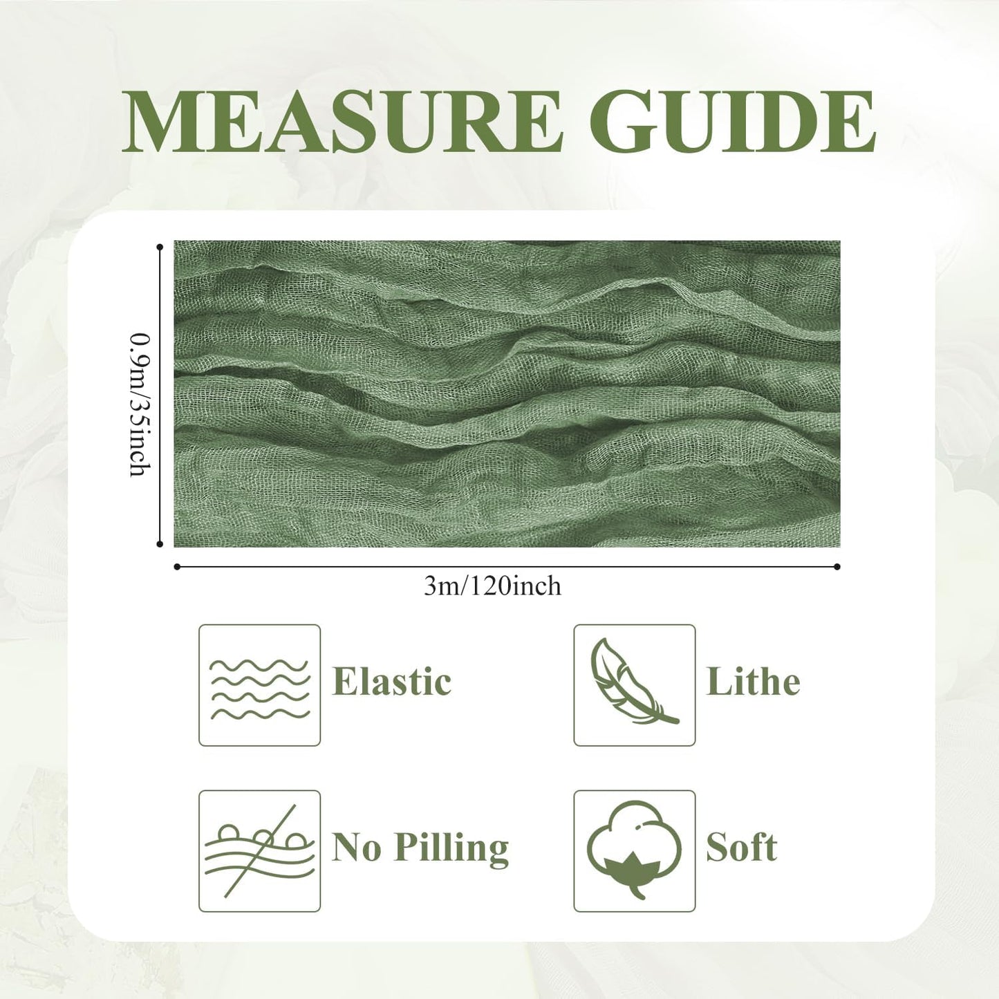 Asee'm 4pcs Cheesecloth Table Runner 120 Inches Sage Green Boho Gauze Cheese Cloth Runner 10FT Rustic Sheer Table Runners for Summer Wedding Baby Shower Holiday Party Decoration