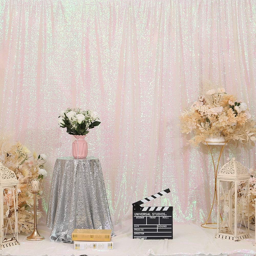Eternal Beauty White Iridescent Sequin Backdrop, 10x10 Ft Glitter Background Curtains for Shimmer Photography Party Wedding Birthday Back Drop Decor