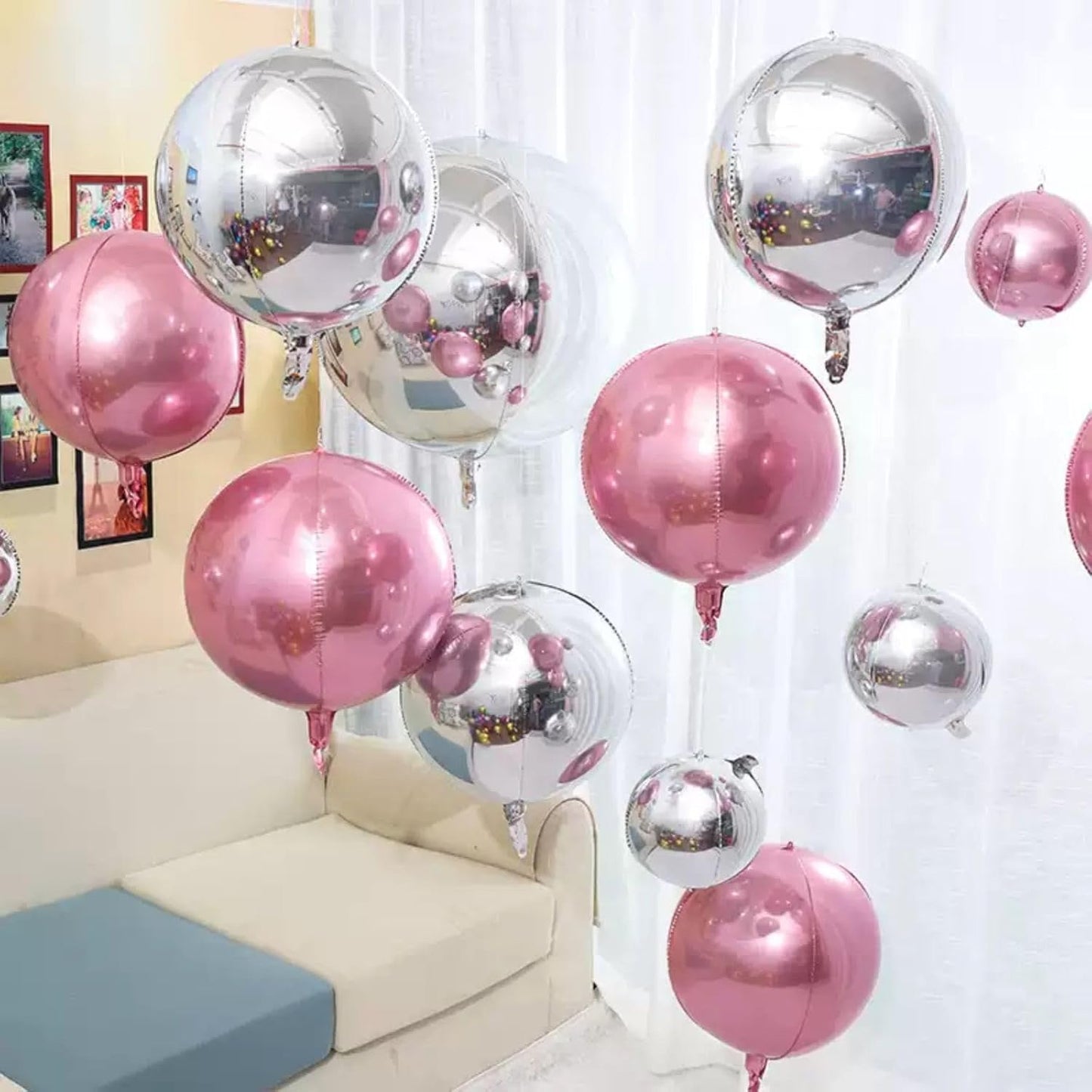 6Pcs Silver Round Foil Balloons,Giant 4D Round Ball Balloons,22 Inch Metallic Silver Balloon for Birthday Wedding Prom Graduation Party Decorations