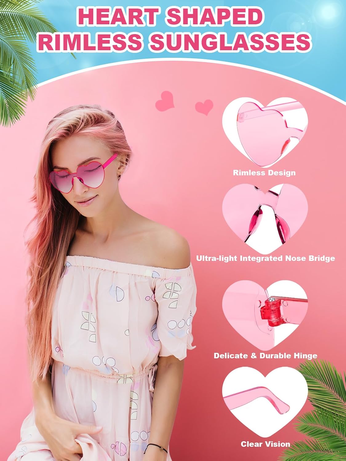 12 Pairs Heart Shaped Sunglasses for Women Colorful Glasses Fun Trendy Transparent Heart Sunglasses Party Favor (Gradient Pink)
