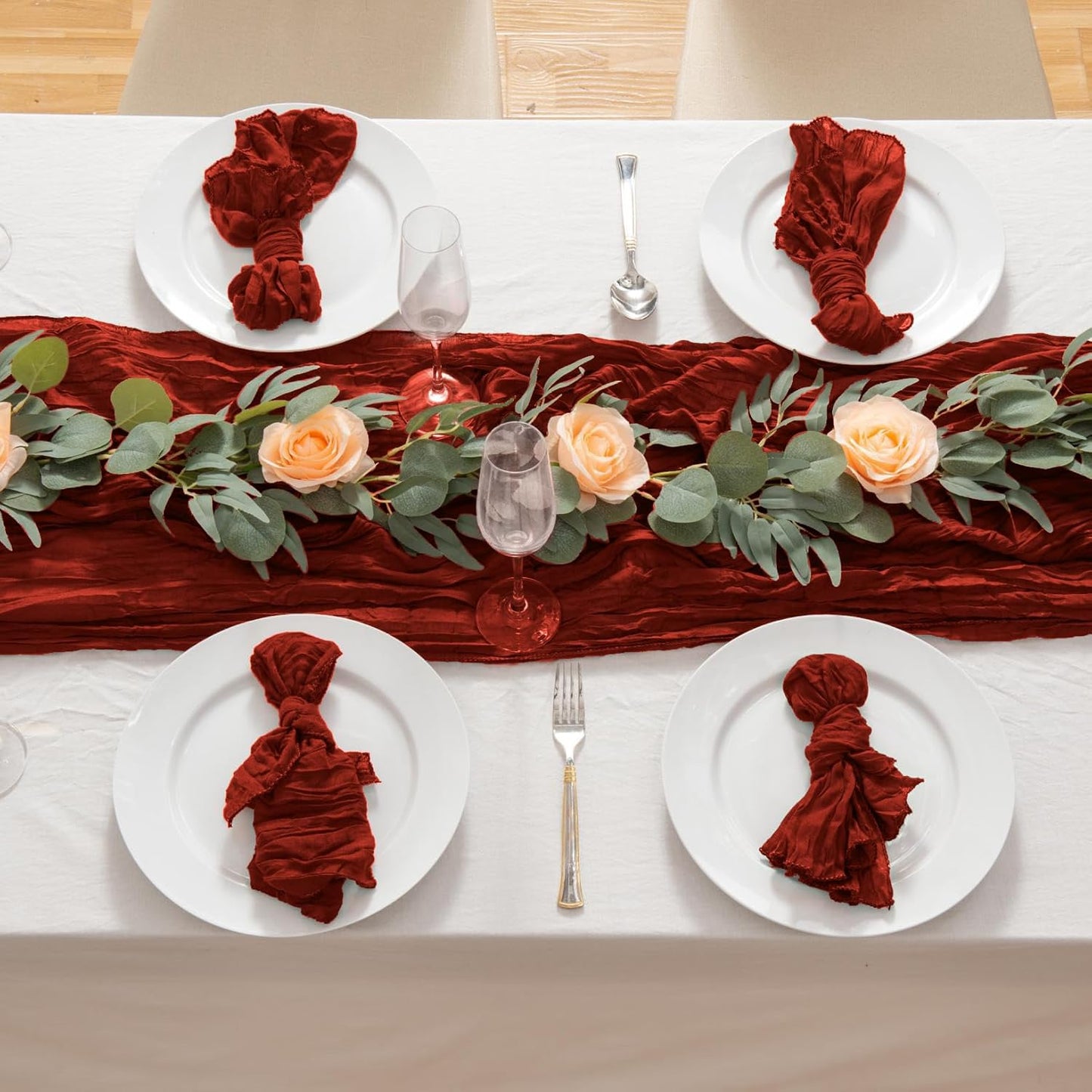 8 Pack 10Ft Terracotta Cheesecloth Table Runner 35x120 inch Boho Gauze Cheese ClothsTable Runners Long Wrinkled Sheer Romantic Table Runner for Wedding Bridal Shower Birthday Party Table Decor