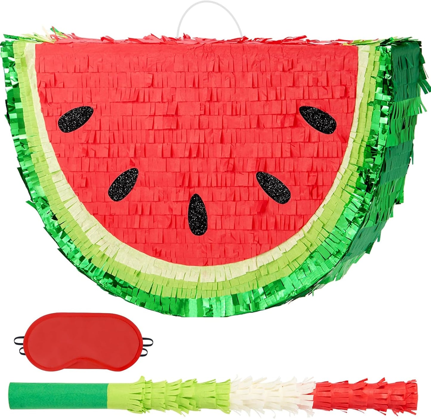 WERNNSAI Watermelon Piñata - Fruit Theme Summer Birthday Party Decorations Kids Fruit Pinata with Blindfold and Bat for Summer Tropical Party Supplies Fiestas Carnival Game