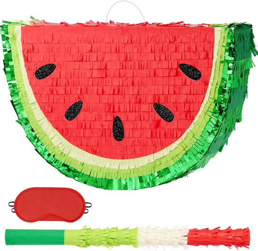 WERNNSAI Watermelon Piñata - Fruit Theme Summer Birthday Party Decorations Kids Fruit Pinata with Blindfold and Bat for Summer Tropical Party Supplies Fiestas Carnival Game