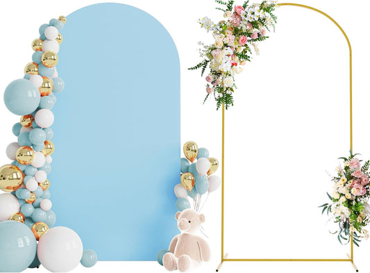 Wokceer 7.2 FT Wedding Arch Backdrop Stand and Arch Cover Metal Arch Stand with Arch Stand Cover for Birthday Party Wedding Ceremony Bridal Baby Shower Event Decor