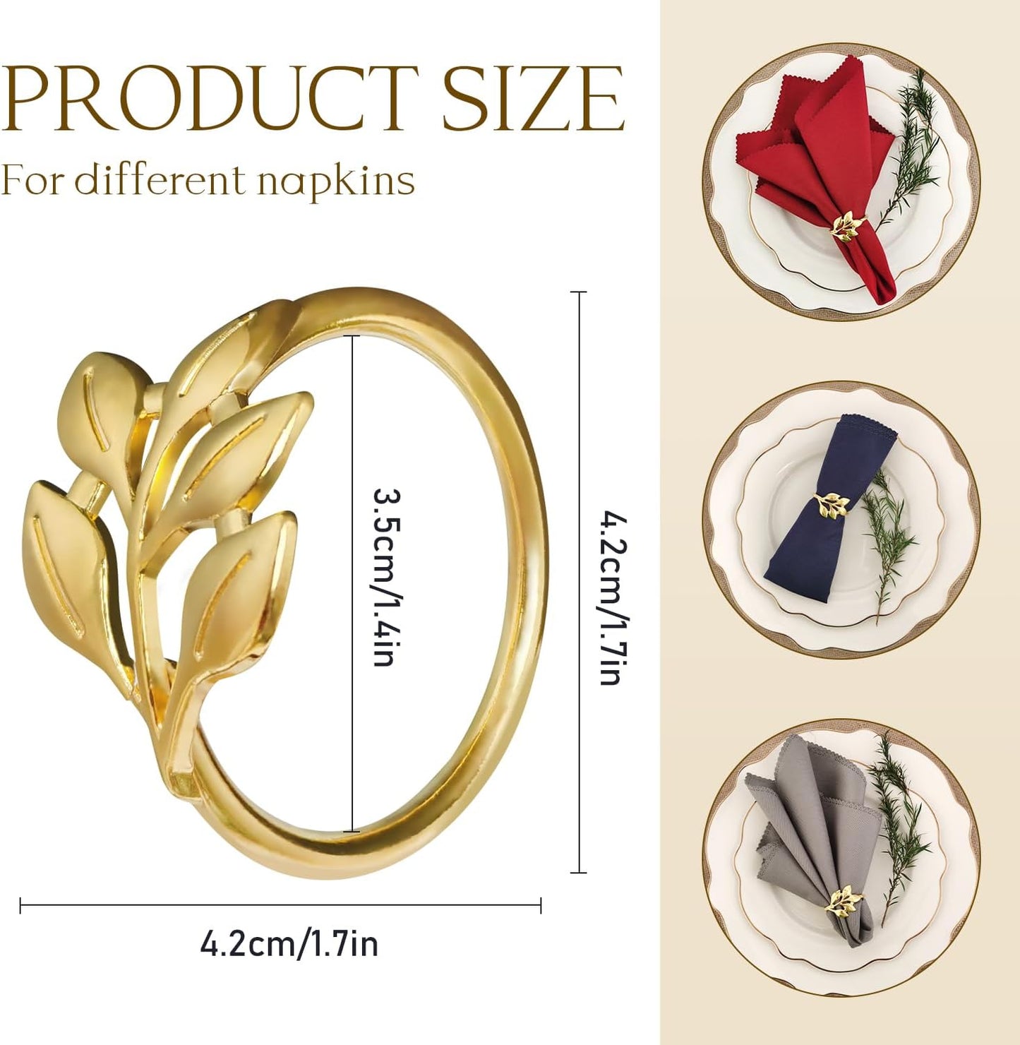 Gold Napkin Rings Set of 10 - Gold Fall Napkin Rings for Table Settings, Weddings, Holiday Party Tables