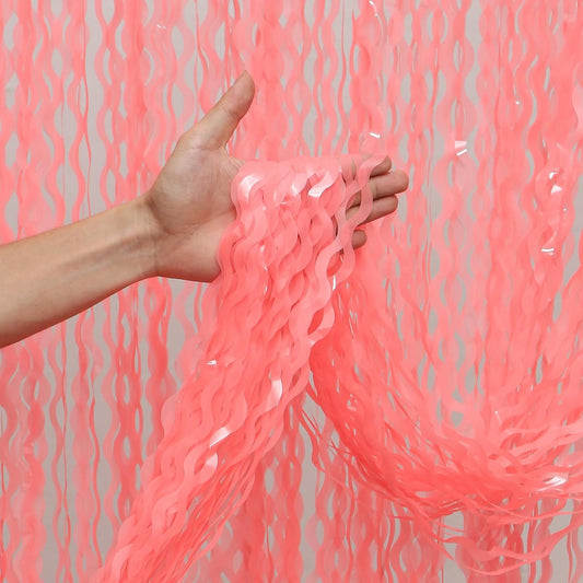 Wavy 4 Pack Watermelon Red Foil Curtain Backdrop - 3.3X.6.6ft Metallic Tinsel Foil Fringe Curtains Photo Booth Props for Birthday Wedding Engagement Holiday Celebration Party Decorations