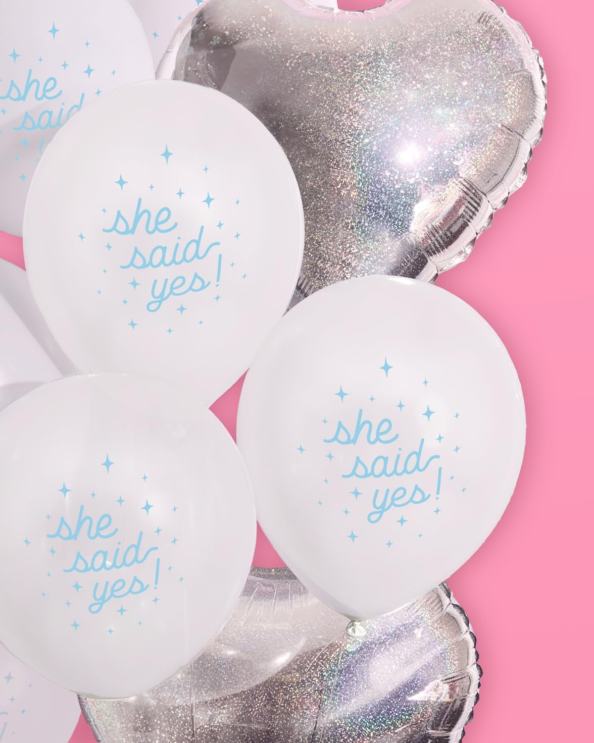 xo, Fetti Engagement Party Balloon Set | 20 pcs | Printed White + Blue She Said Yes Latex Bachelorette Decorations, Blue Engagement Party Decor, Proposal Photo Backdrop, Pearl Bridal Supplies