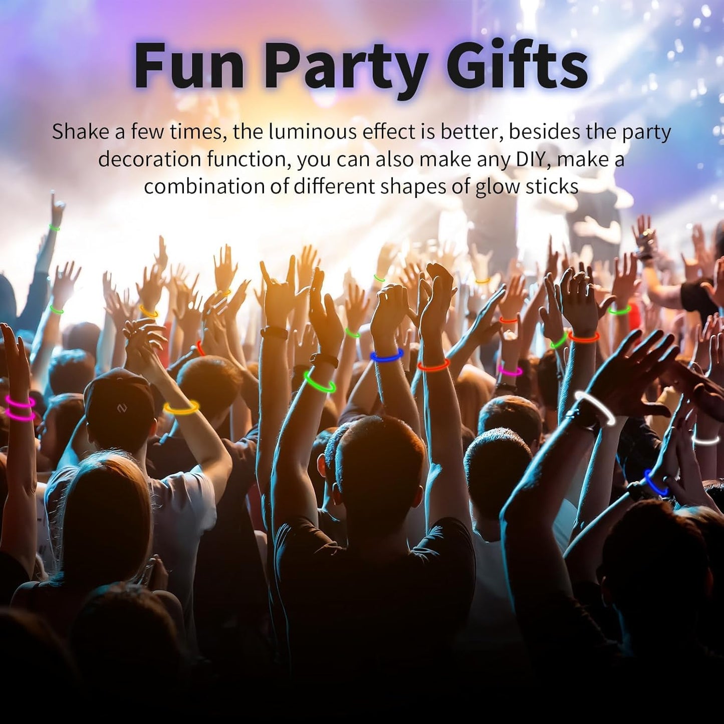 100 Pack 8” Glow Sticks Bulk with 100 Connectors Neon Glow In The Dark Party favors Supplies for Holiday Birthday Party Decoration (Colorful)